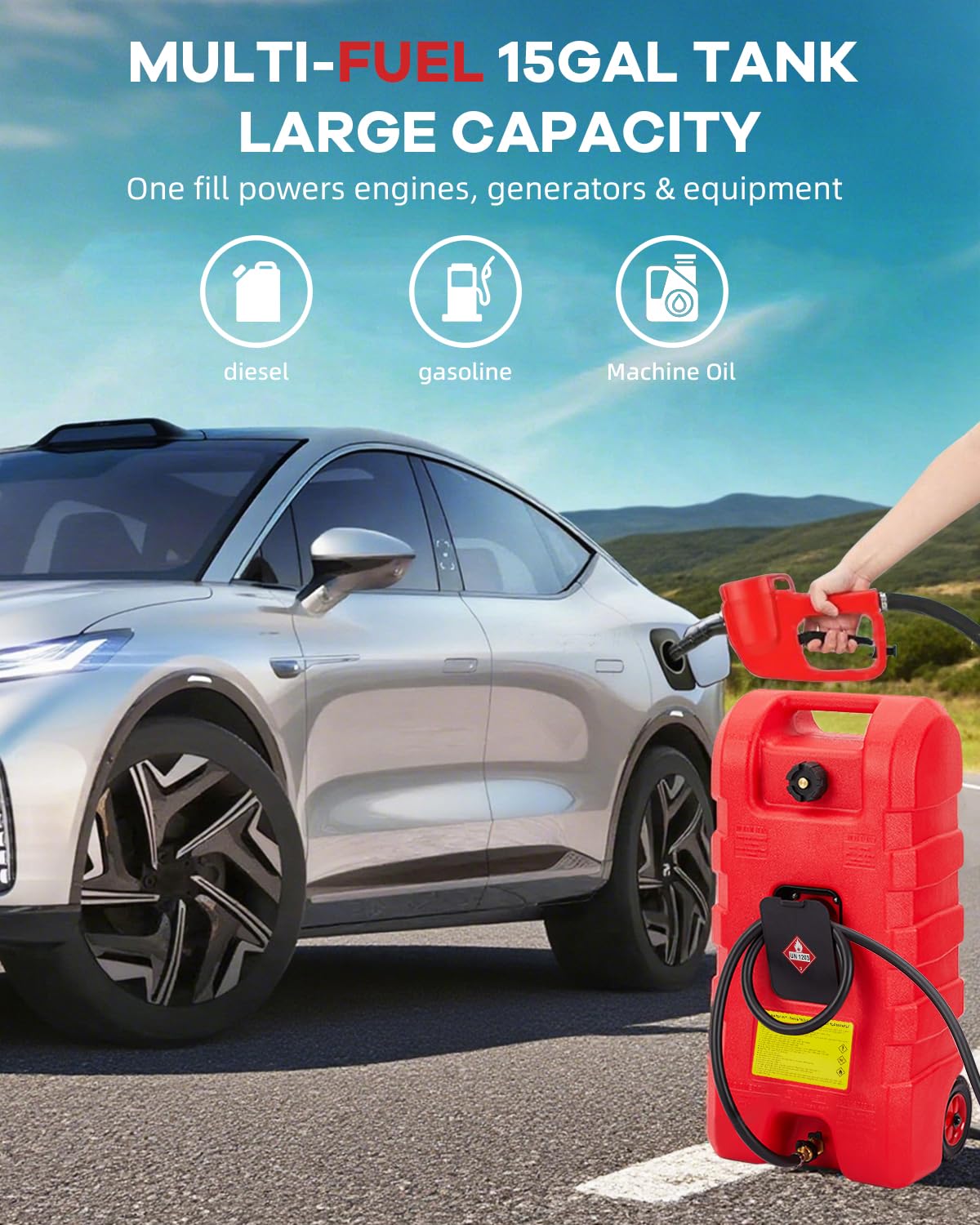 Garvee collapsible-pull-handle simplifies moving the fuel caddy.