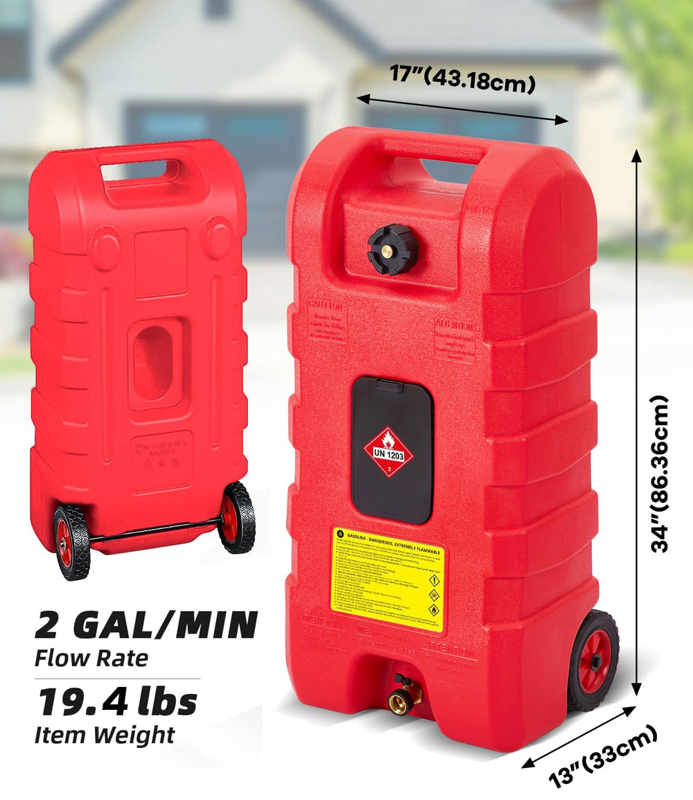 Garvee fuel caddy-on-wheels allows easy transport across rugged terrain.