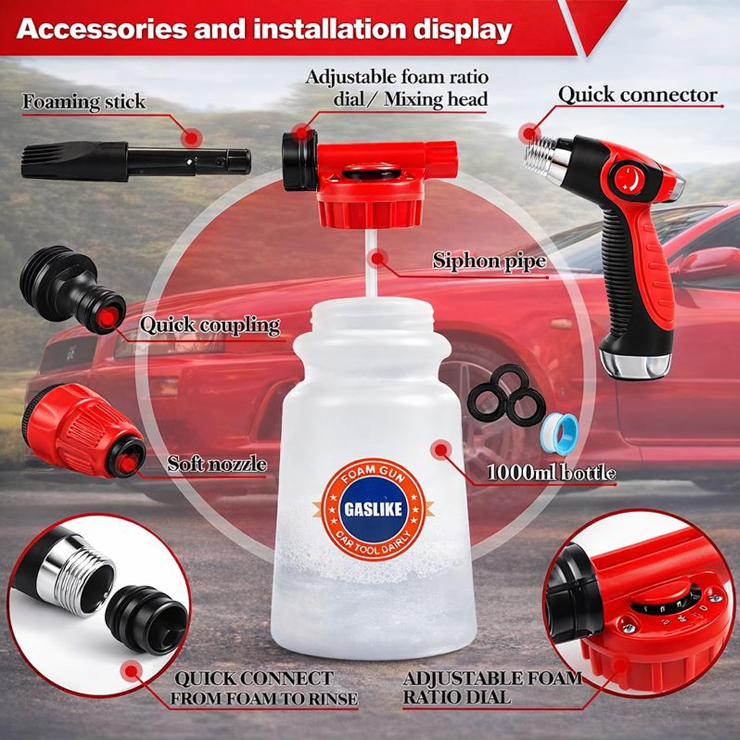 GASLIKE long-handle car brush reaches roof and high panels.