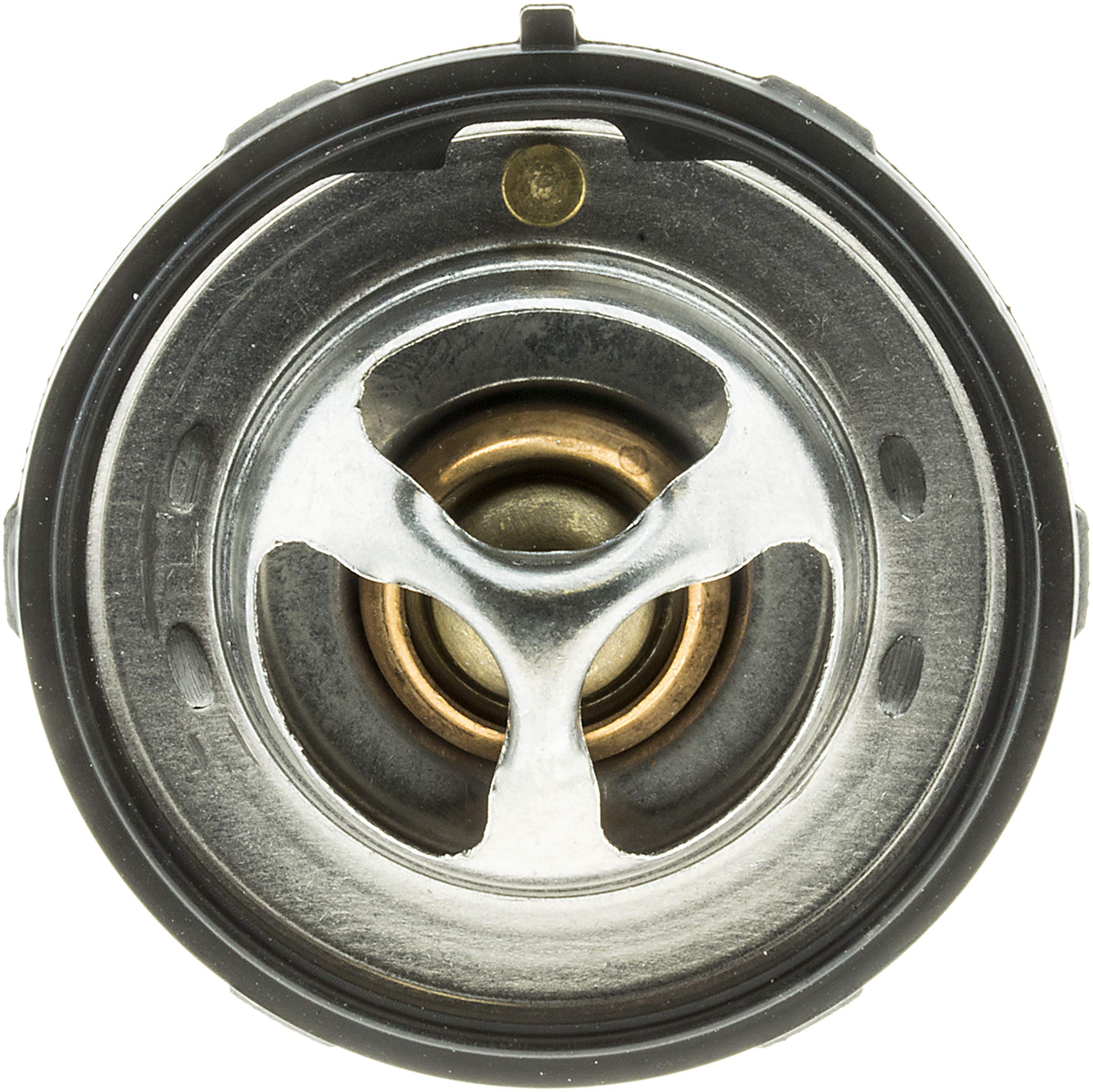 Gates 33963 thermostat side view shows compact fit for vehicle-specific installation.