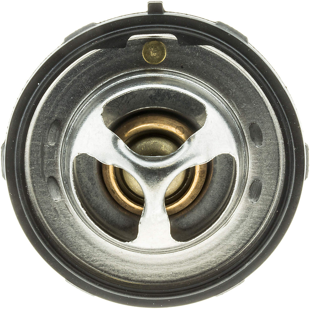 Gates 33963 thermostat side view shows compact fit for vehicle-specific installation.