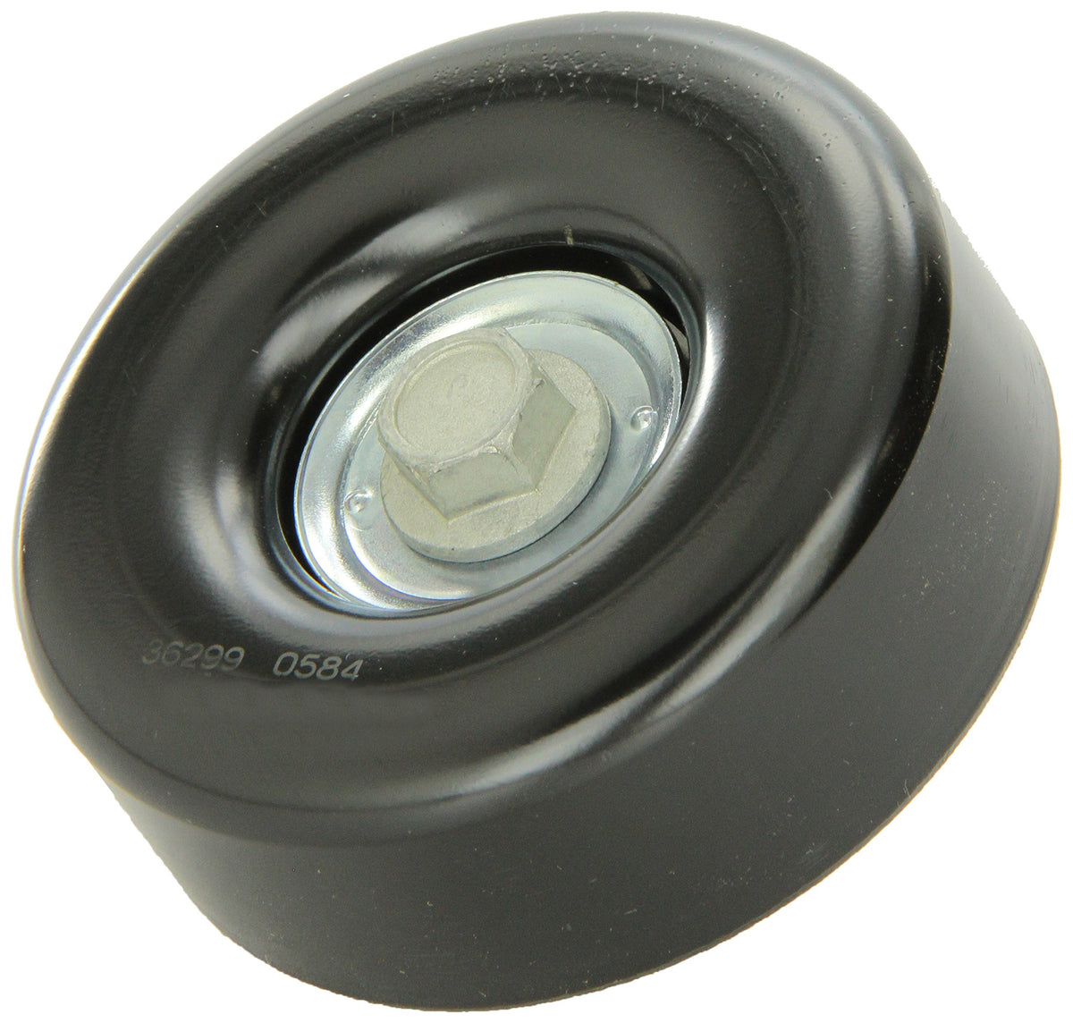 Gates 36299 Idler Pulley close-up showing durable steel and thermoplastic body