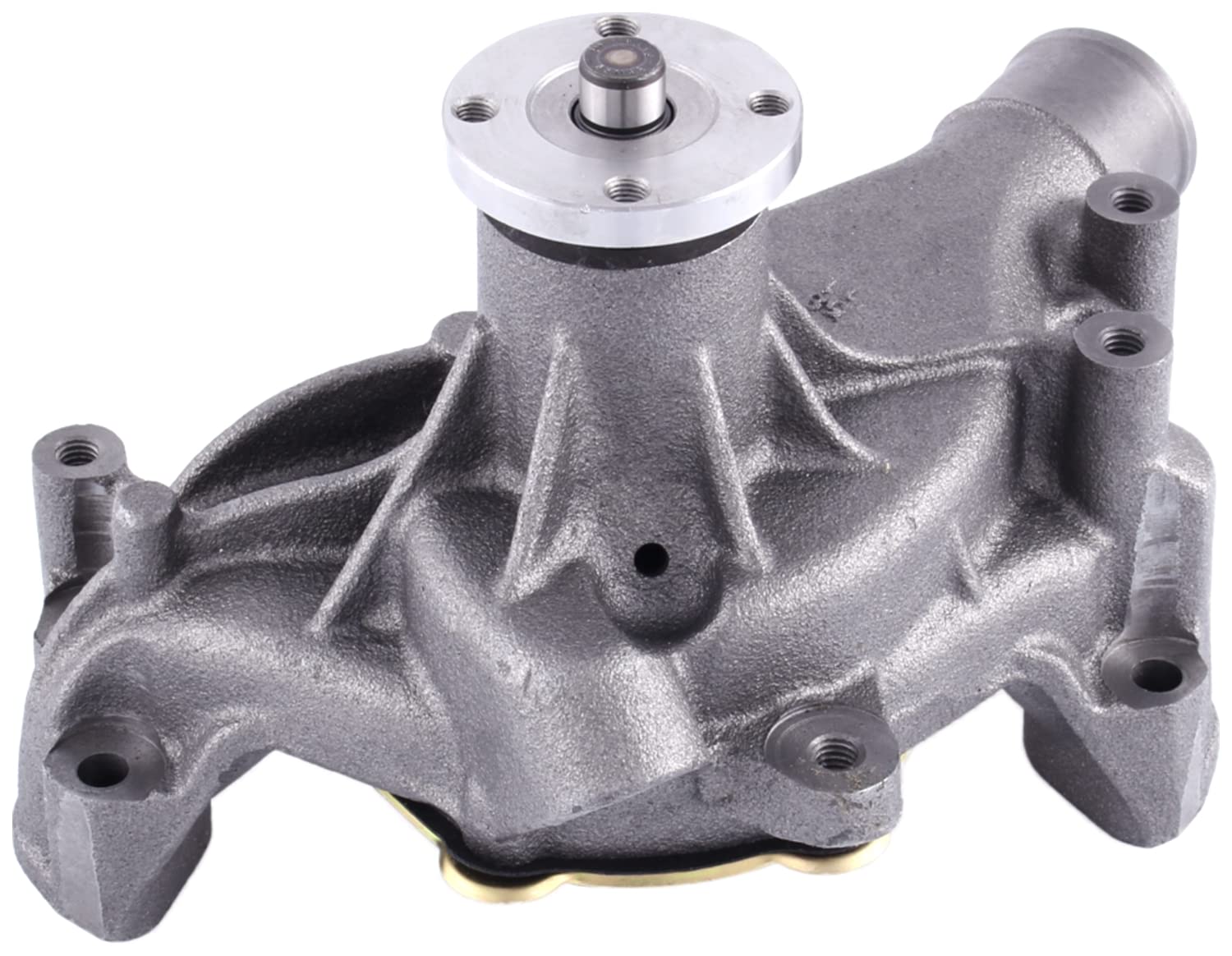 Gates 43099 premium engine water pump front view highlights precision alloy construction for reliability