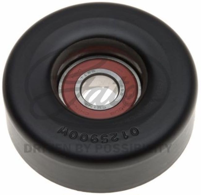 Gates DriveAlign steel idler (90x17x30 mm) resists dirt and chemicals for durable under-hood performance