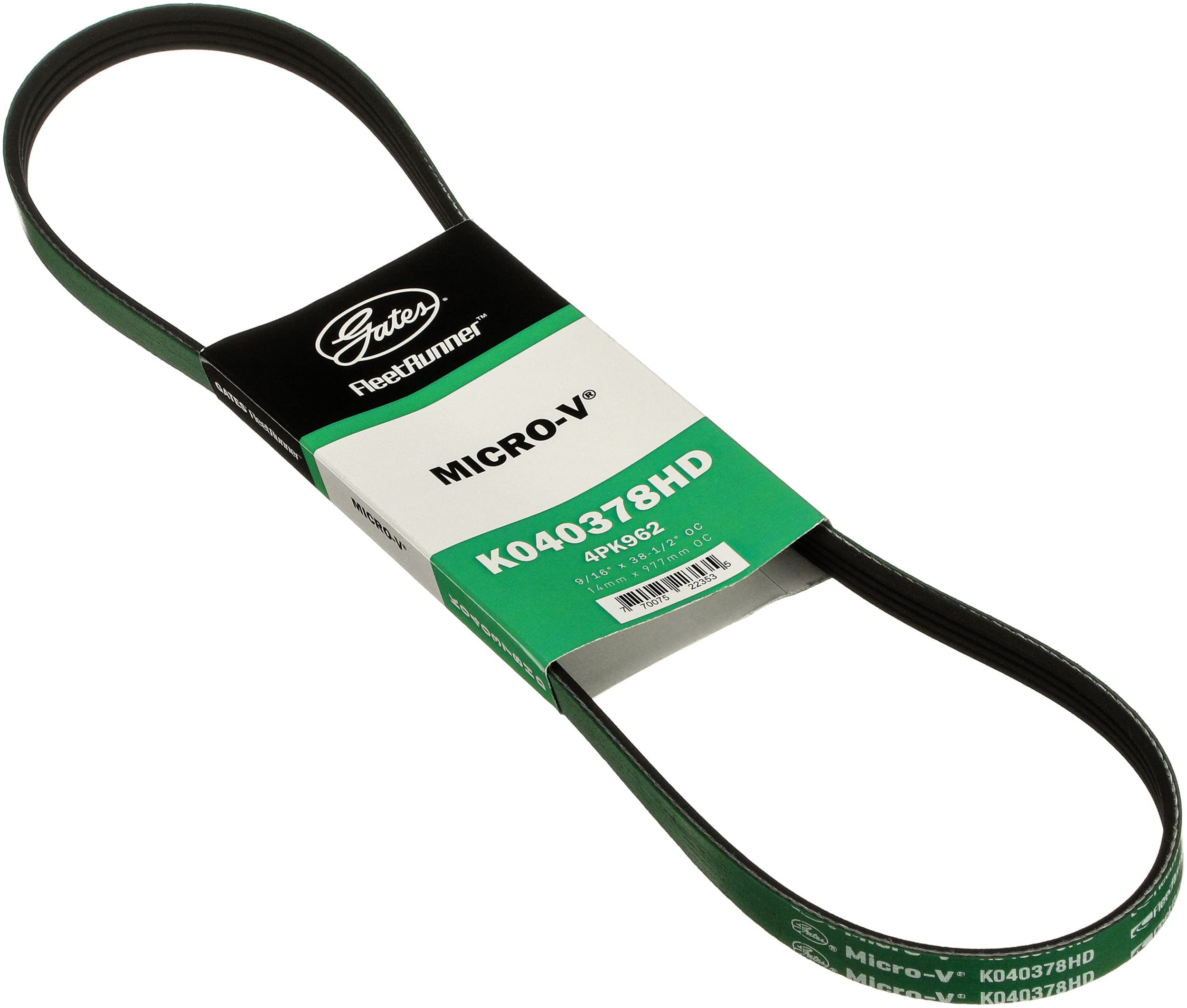 Gates FleetRunner Micro-V belt front view highlighting durable, heavy-duty performance.