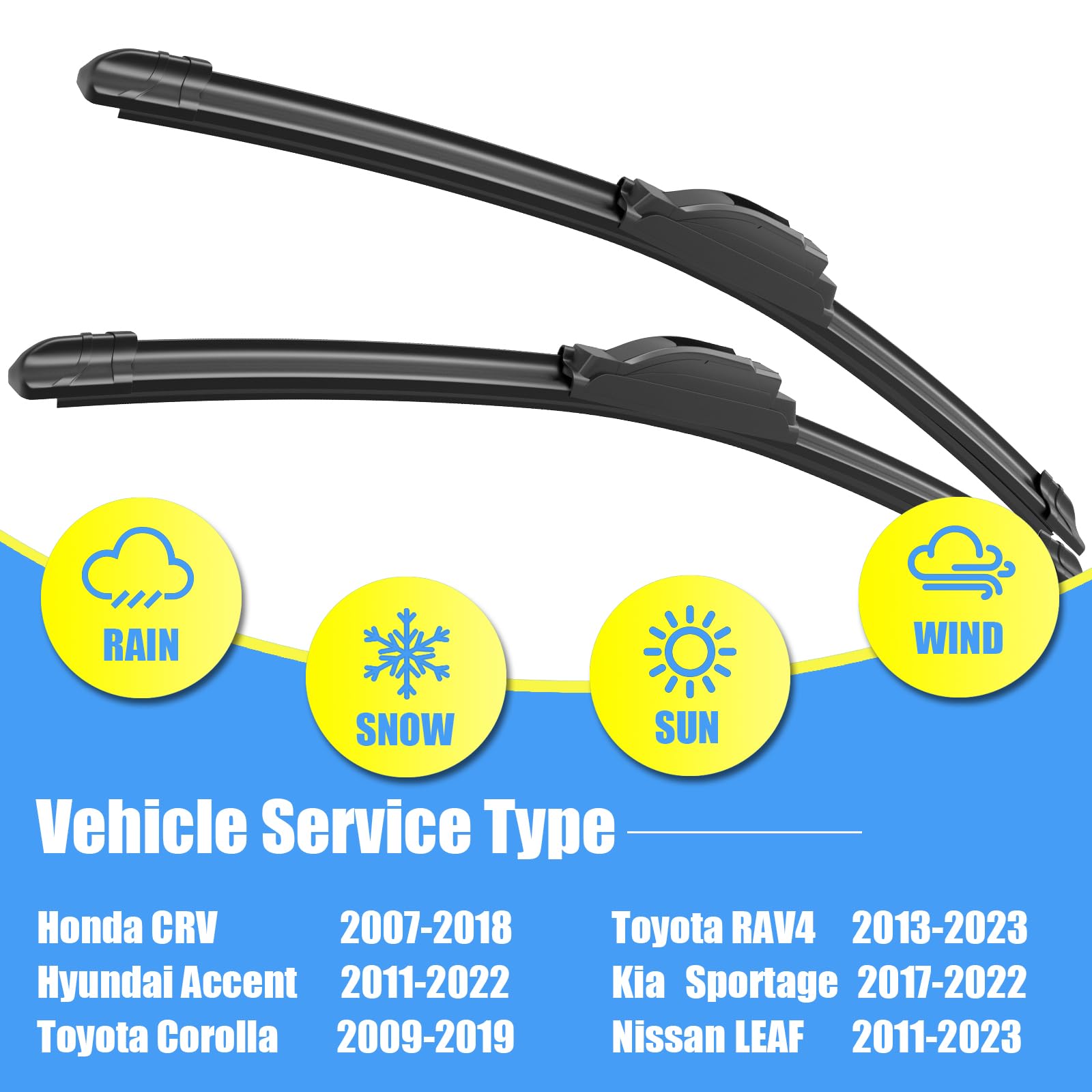 Gavimnal wiper blades on car in rain provide smooth wipe.