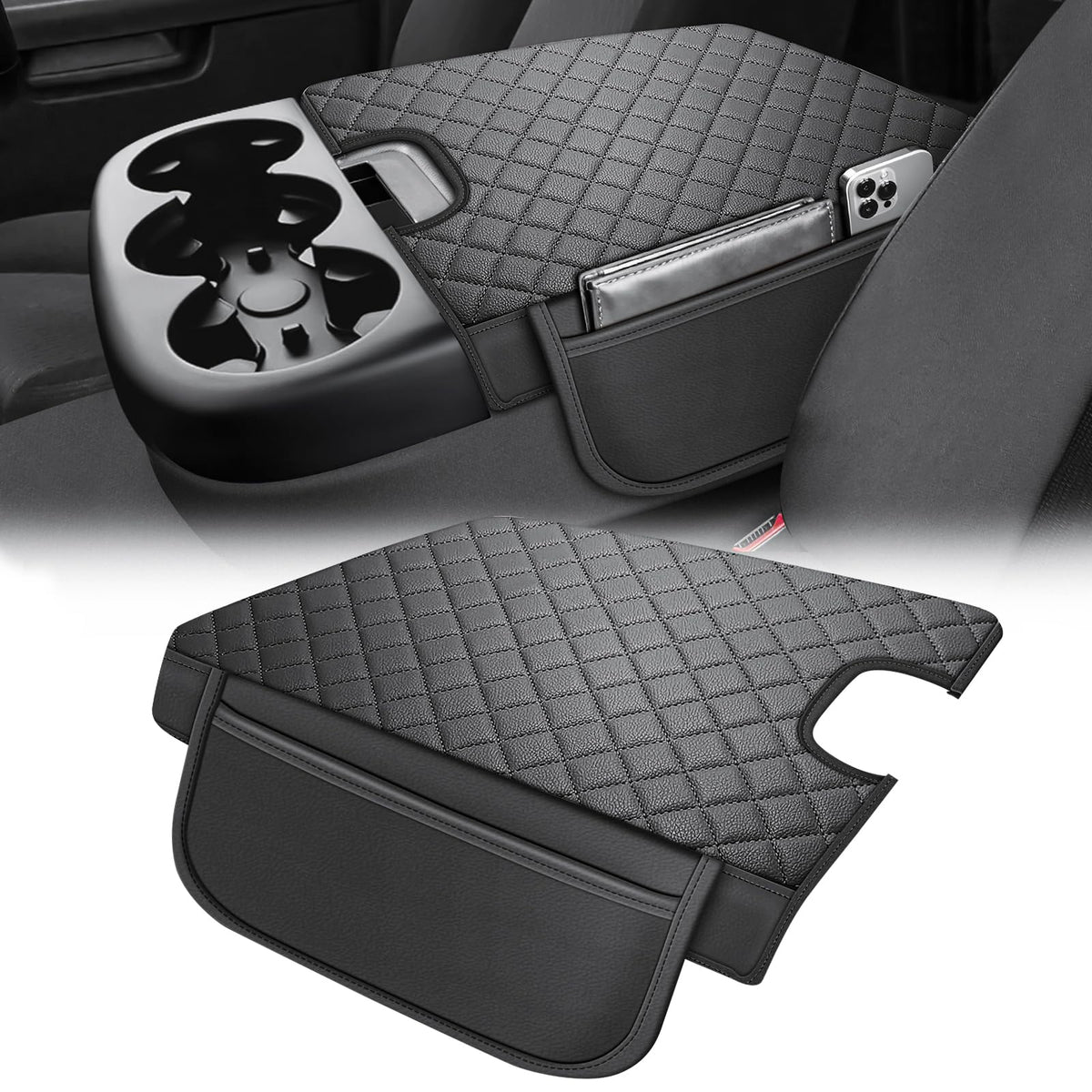 GAWAF center console cover front view showing a custom fit for 2007–2013 models