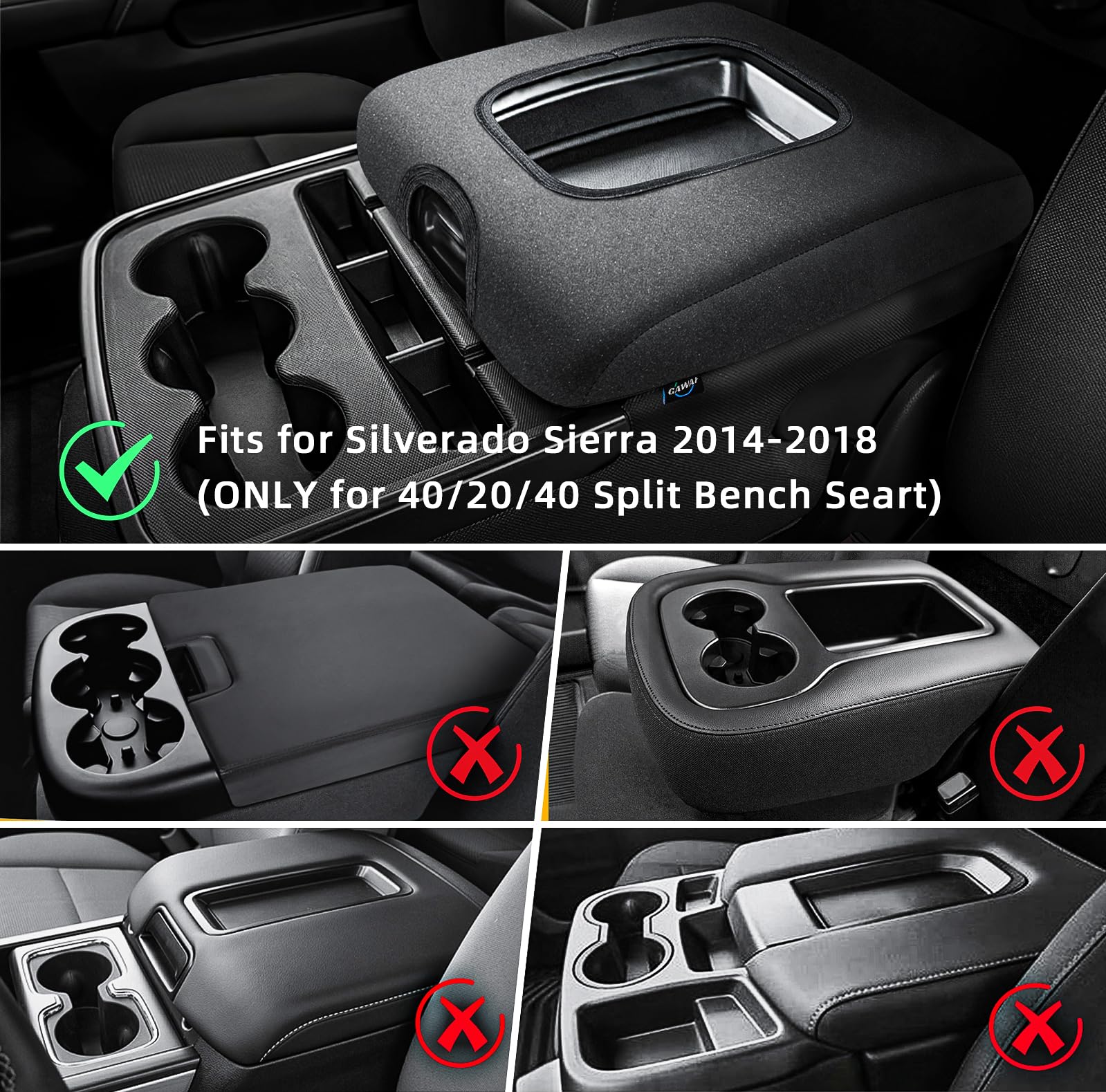 GAWAF designed for 40-20-40 split-bench Silverado consoles.