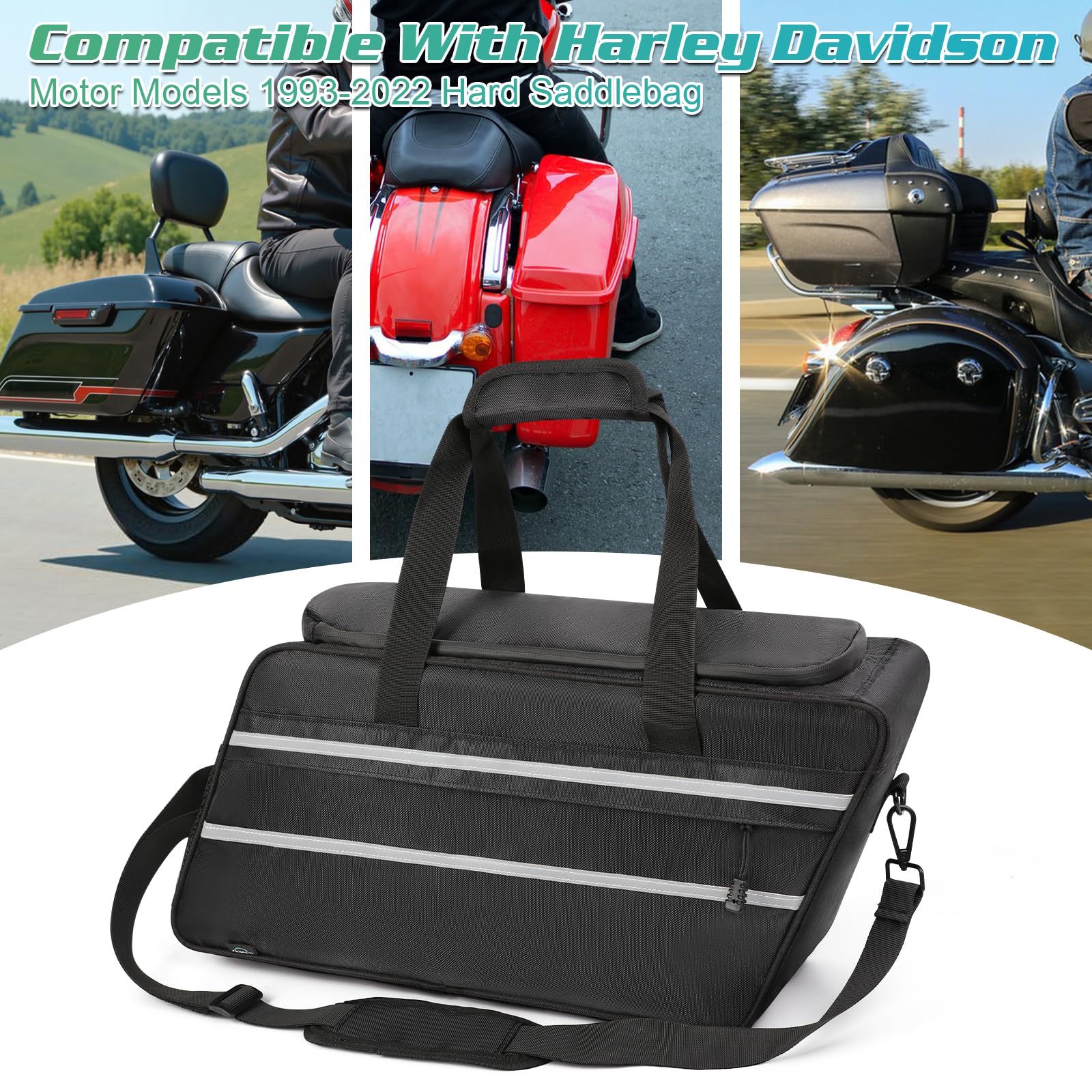 GAWAF motorcycle saddlebag cooler liner, detachable strap shows easy off-bike carrying.