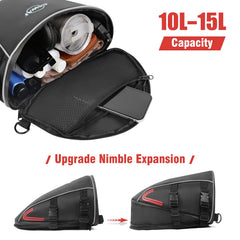 GAWAF expandable 10-15L tail bag shows flexible storage for gear