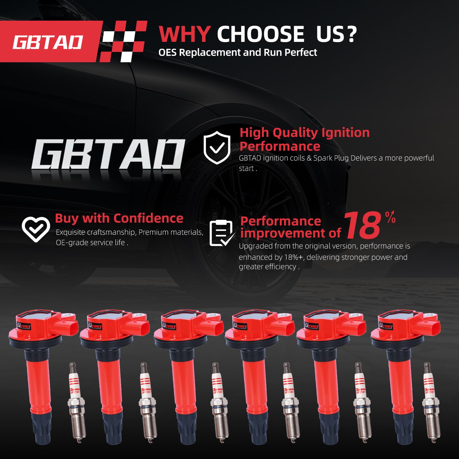 GBTAD ignition coil pack UF646 side view showing durable housing