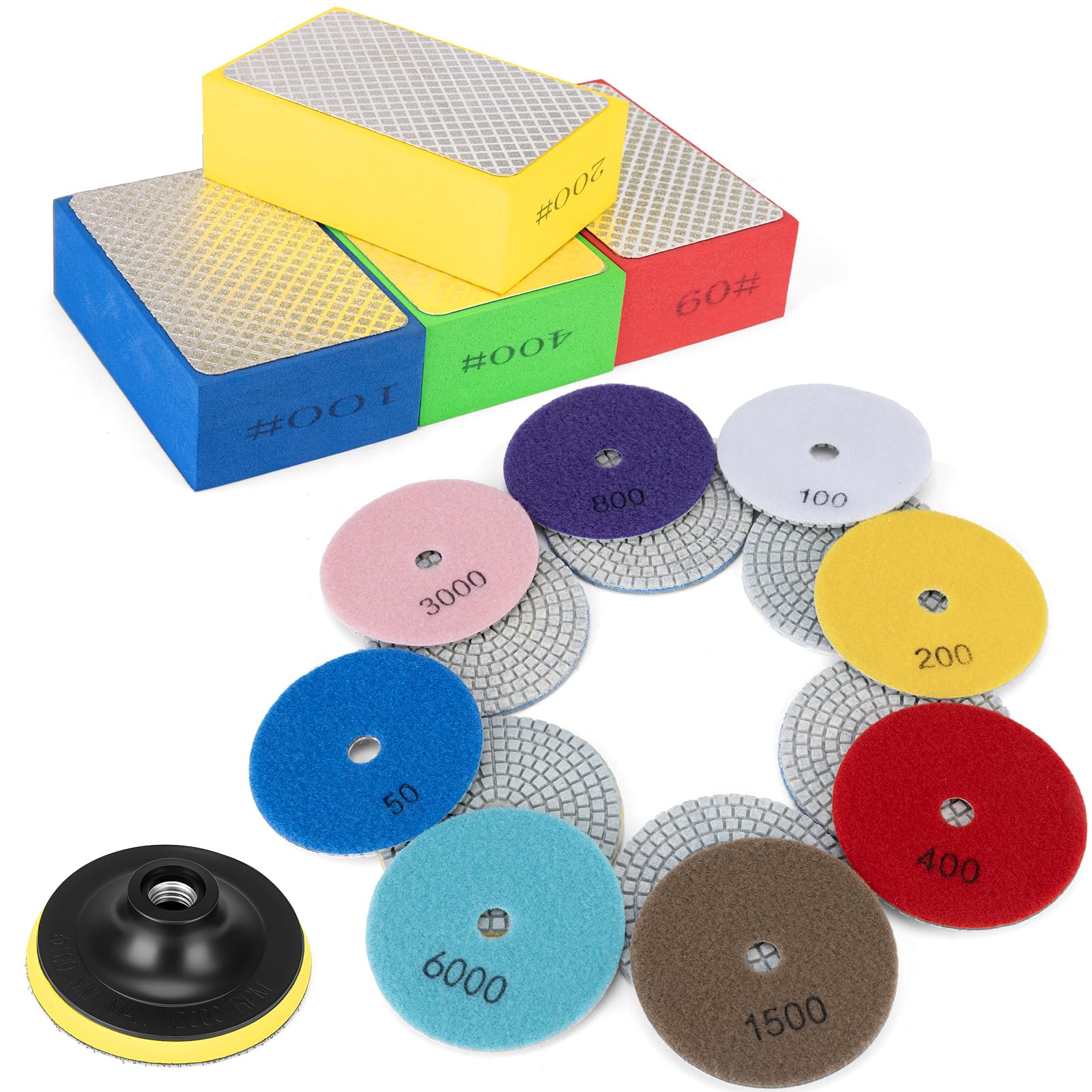 GDDGHS 4-inch diamond sanding pads kit for fast material removal on stone surfaces.