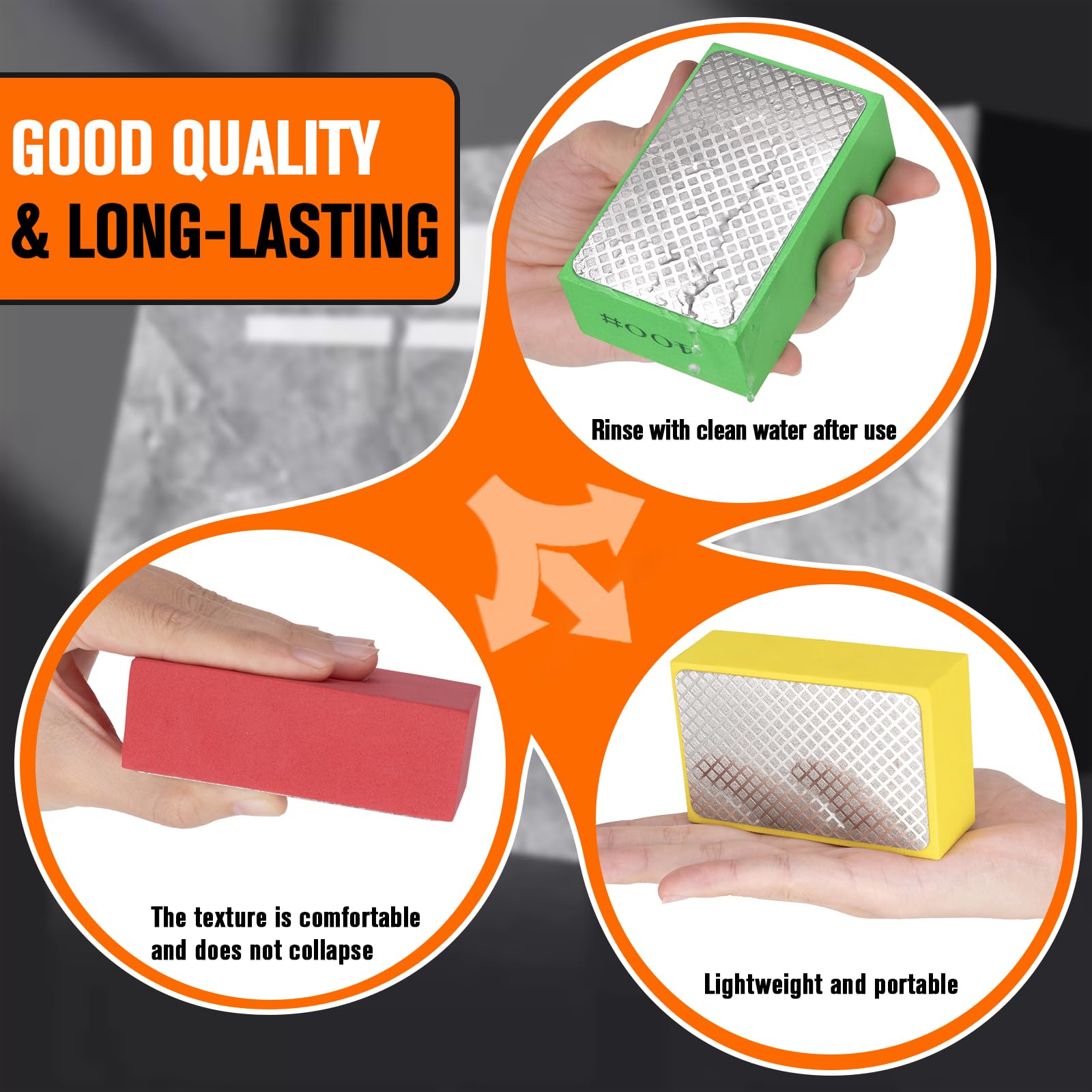GDDGHS multi-material pads suitable for tile, stone, ceramic, glass, metal, and wood.