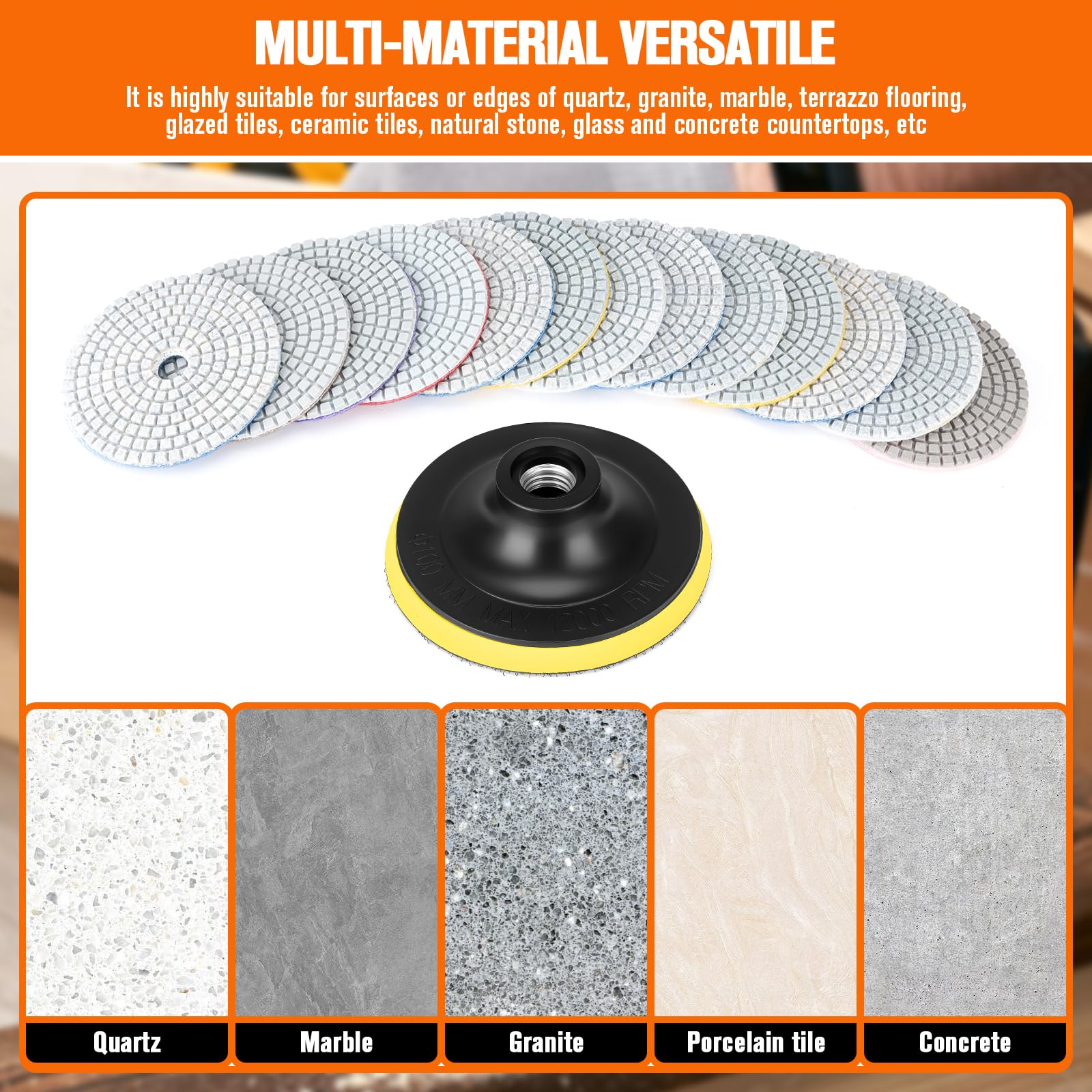 GDDGHS hook-and-loop backing enables stable, fast pad changes during polishing.