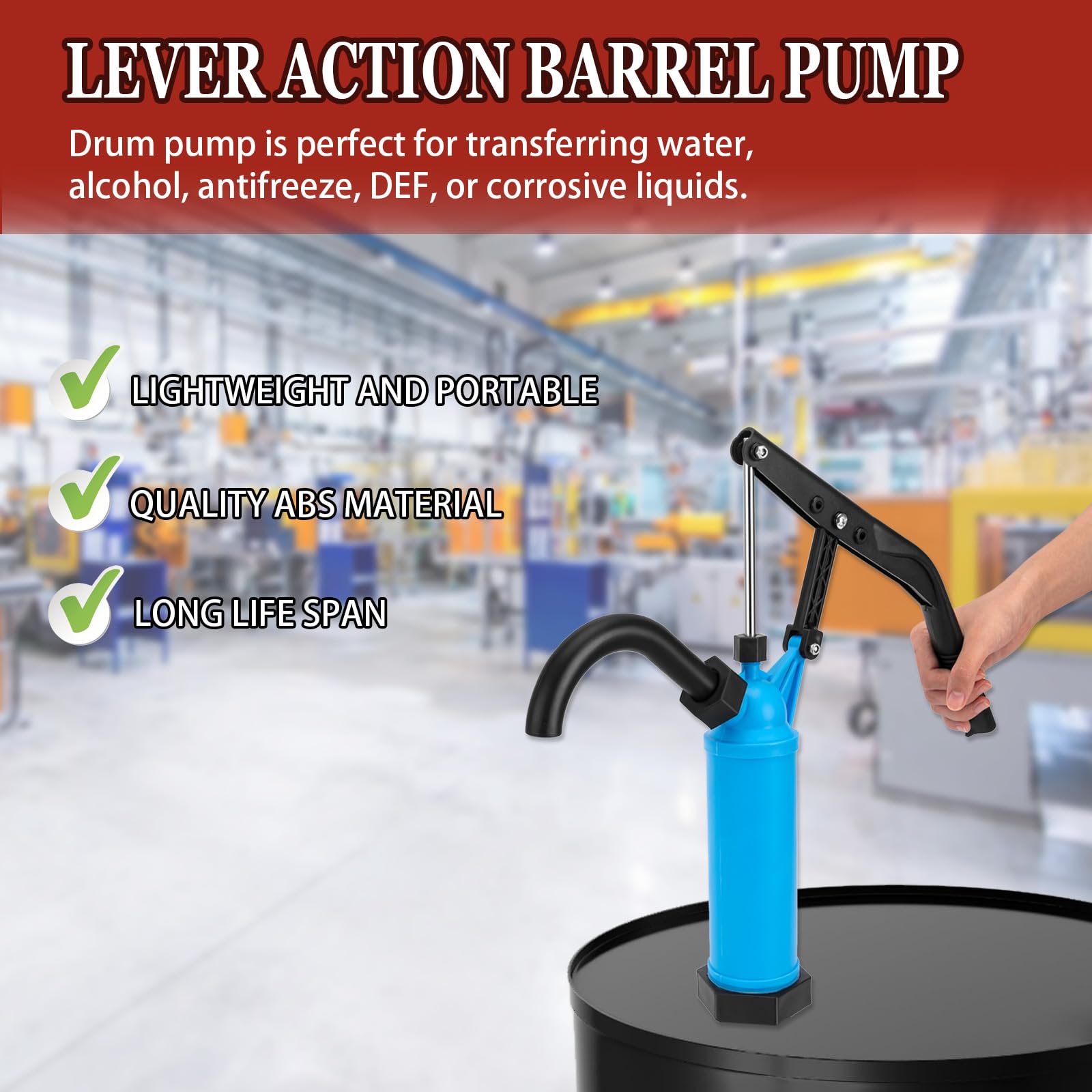GDDGHS telescoping pump extended for tall drums with adjustable reach.