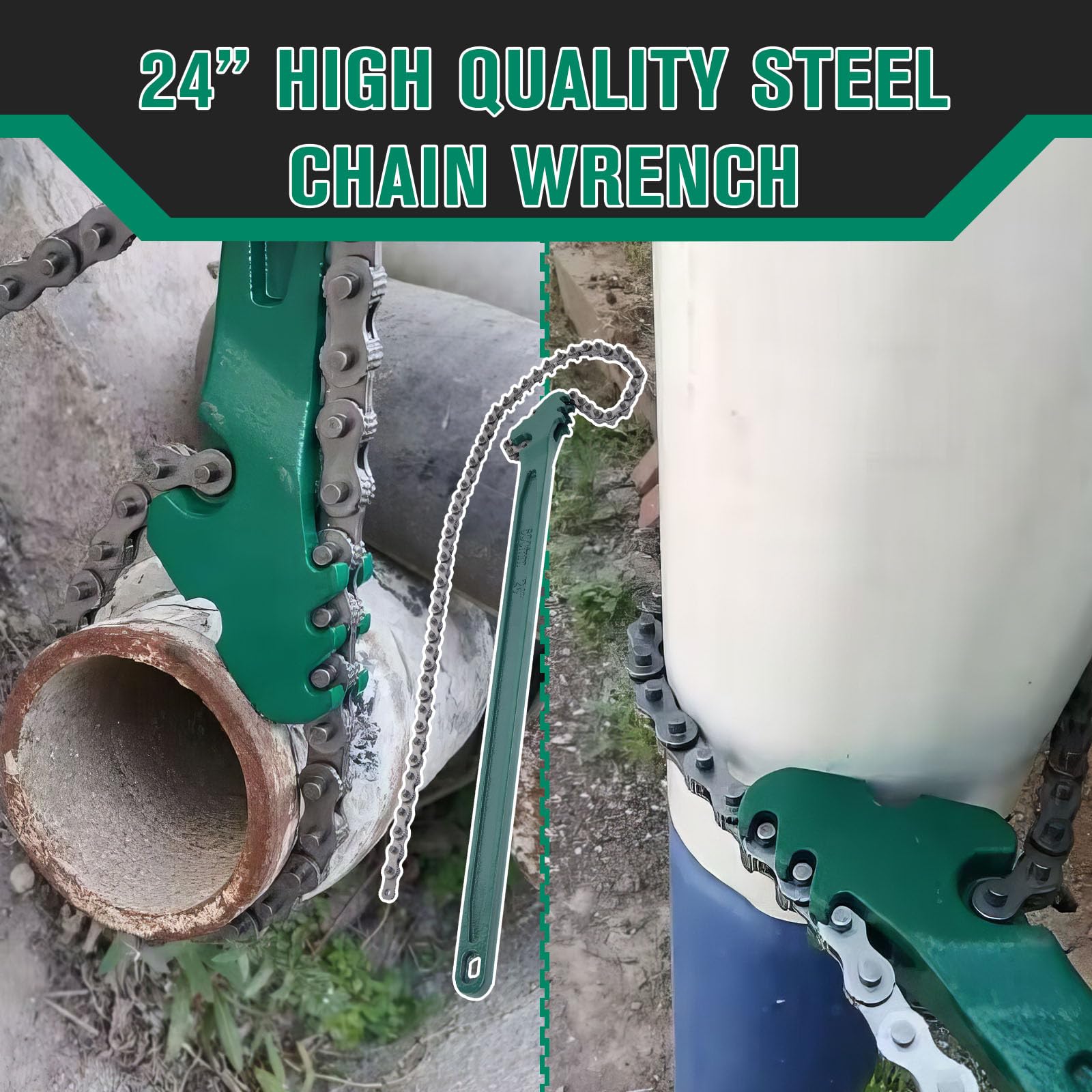 GDHSWJ 24-inch chain wrench ergonomic grip minimizes fatigue.