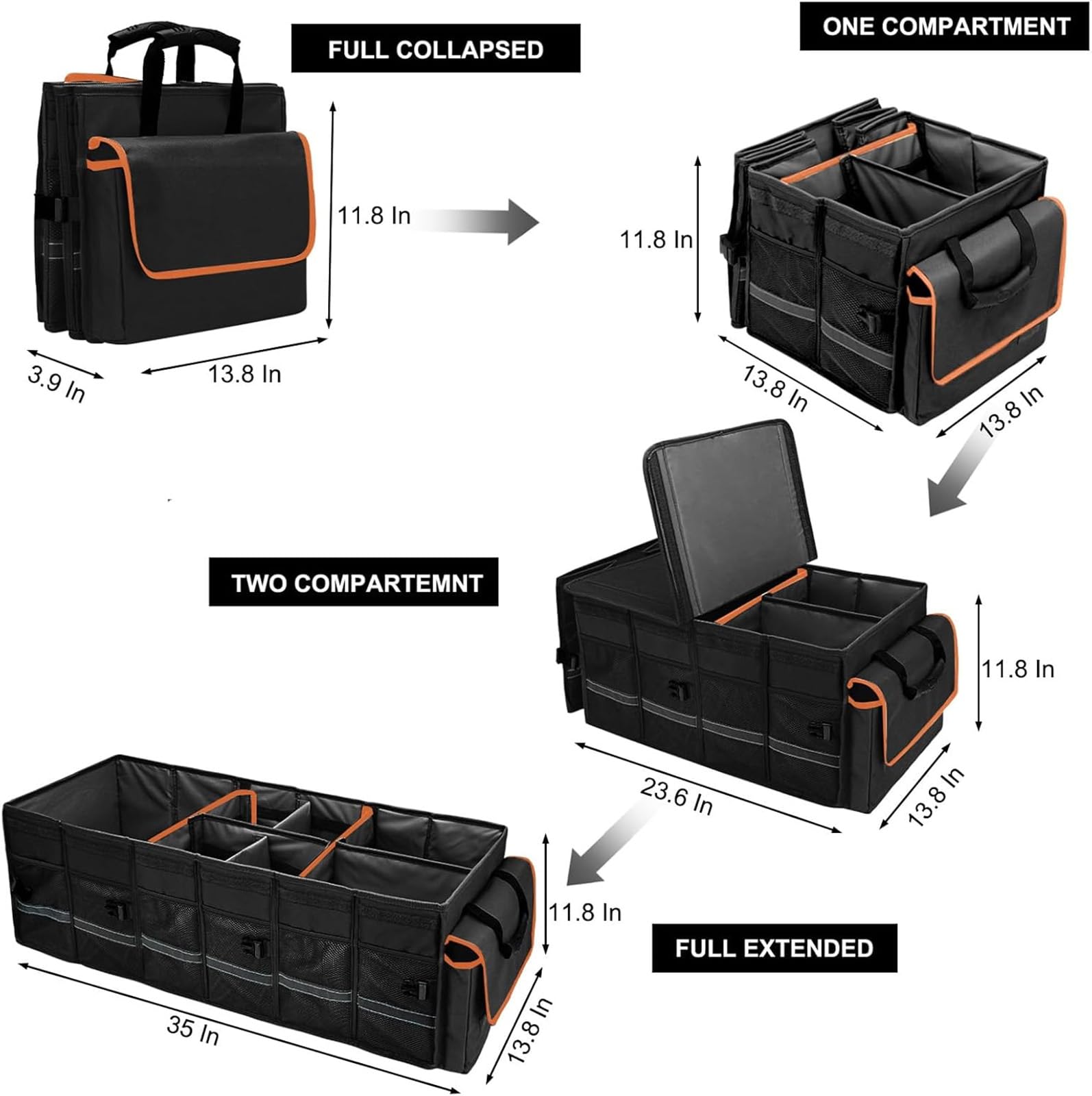 GDNasist collapsible trunk organizer folds flat for storage