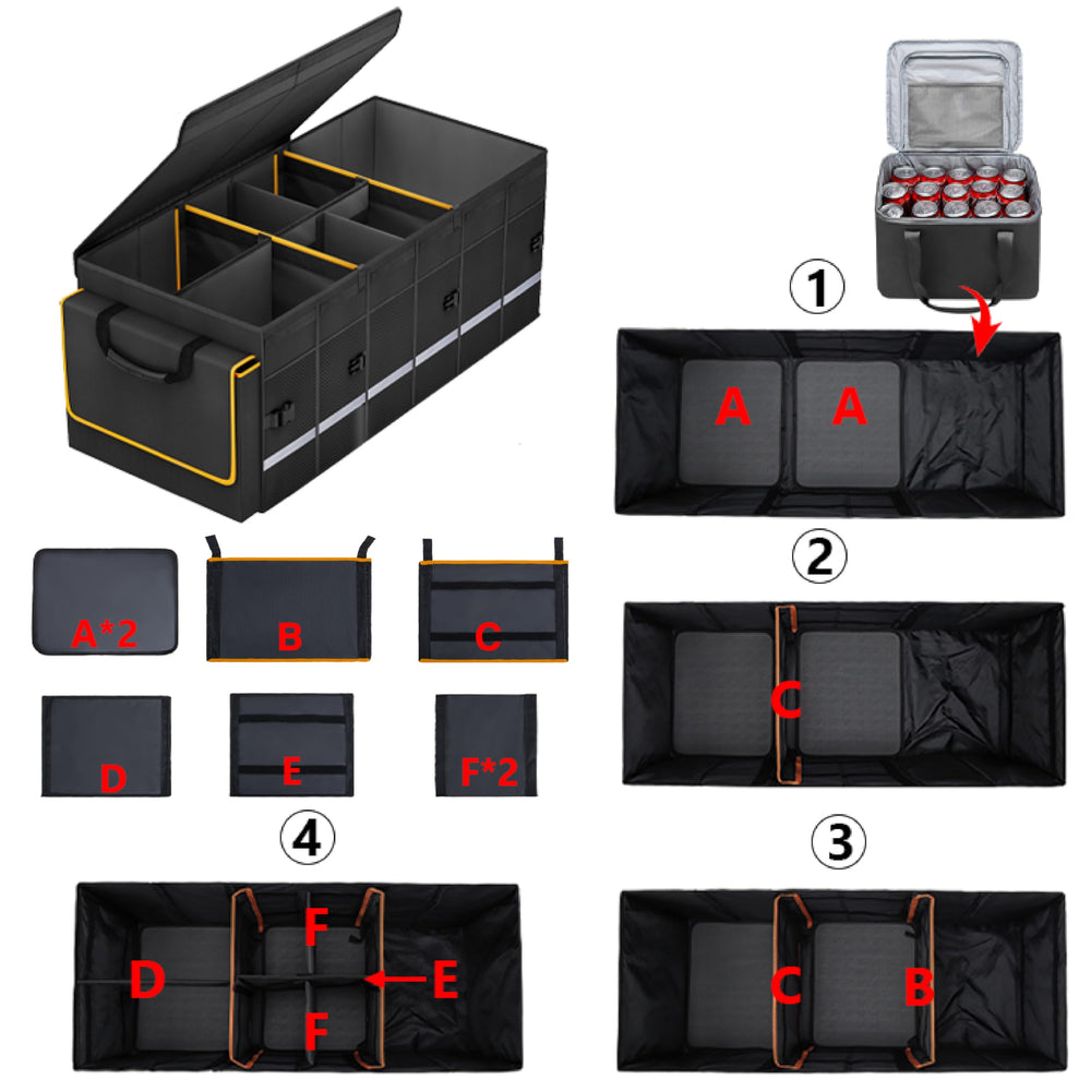 GDNasist six-divider trunk organizer adapts to groceries and tools