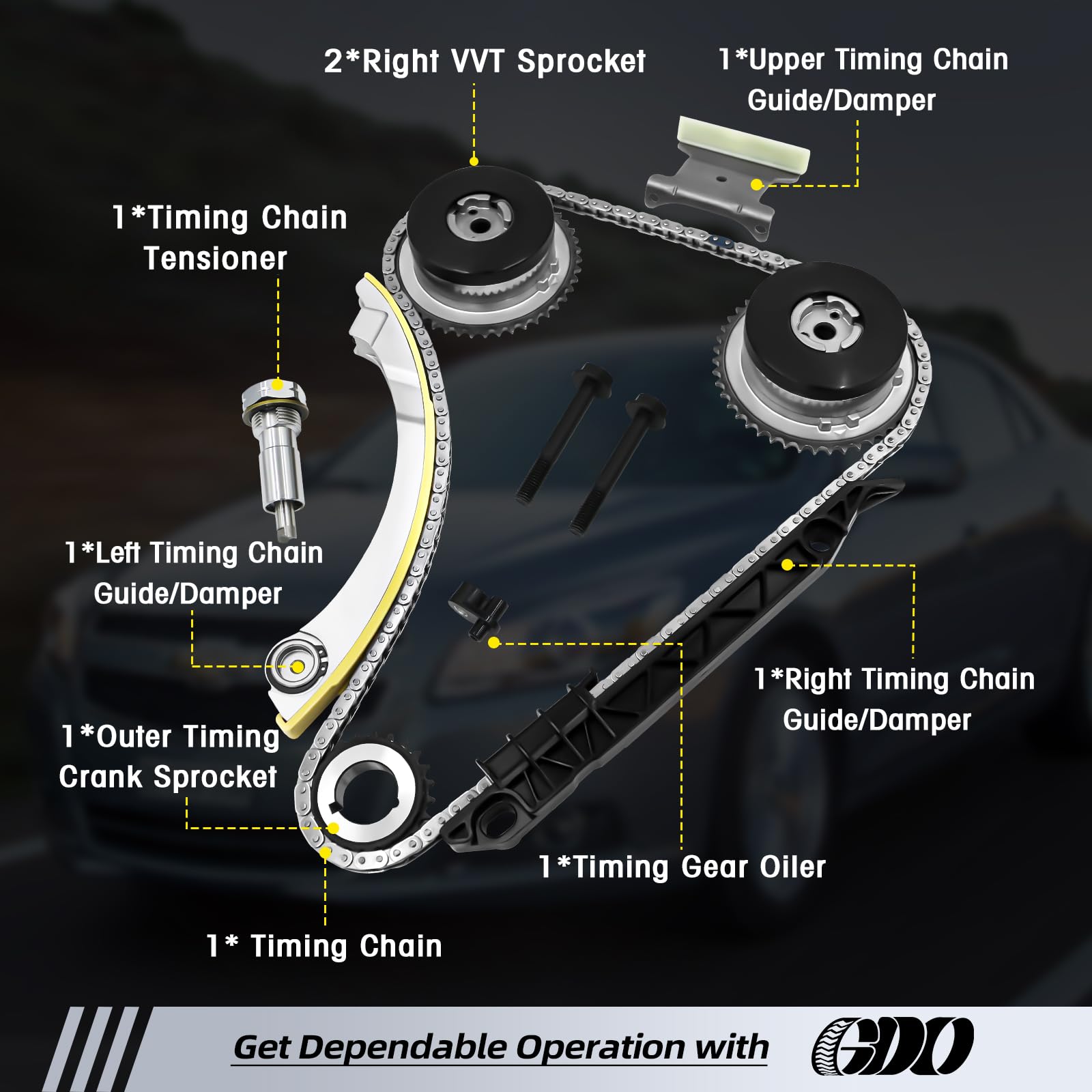 GDO right-side timing chain guide damper for accurate routing