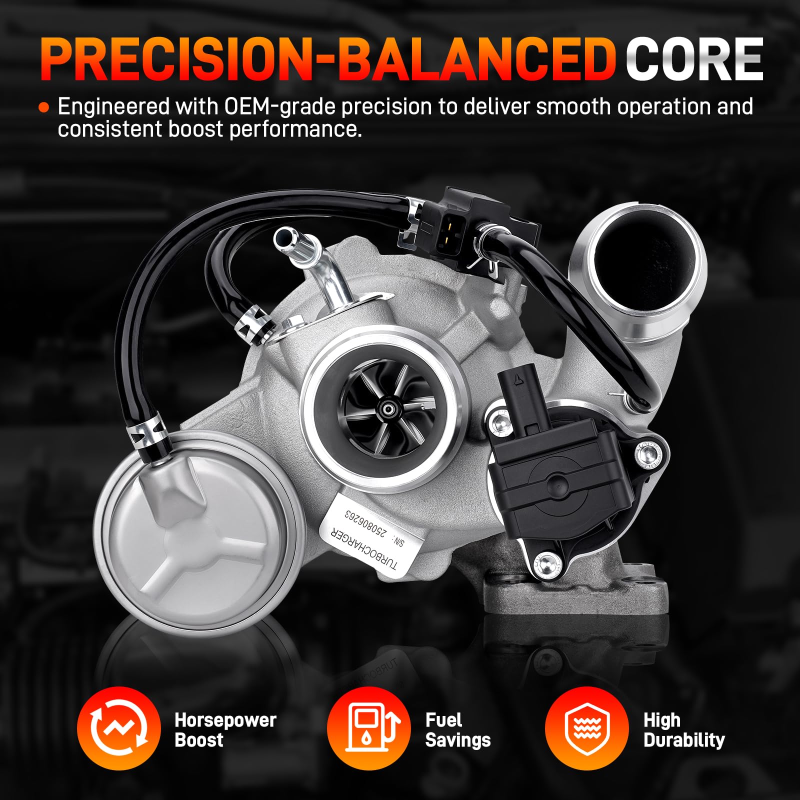 GDUKOP turbocharger installed in the Malibu engine bay demonstrates proper fit.