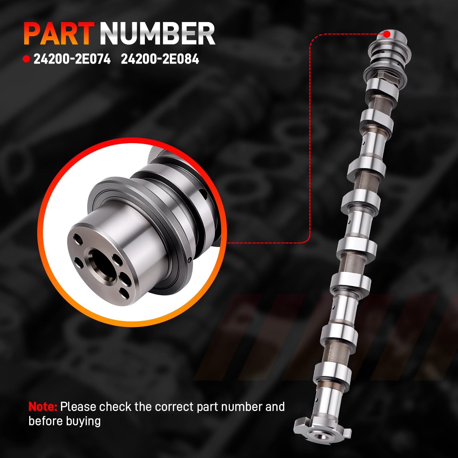 GDUKOP exhaust camshaft zinc alloy detail emphasizes durability and wear resistance.