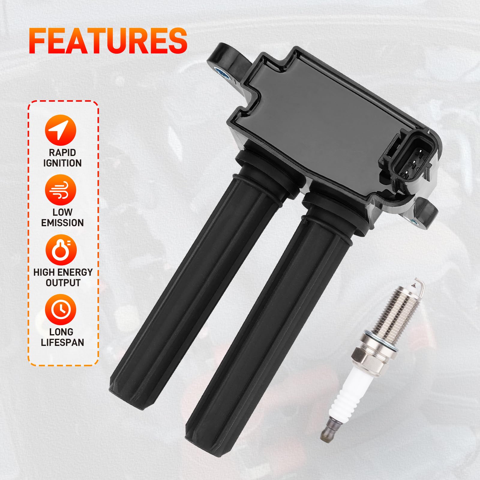 UF504 ignition coils arranged in engine bay for direct replacement.