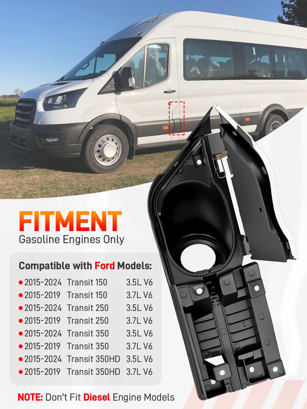 GDUKOP white cover fuel filler door adds factory-style look to Transit vehicles.