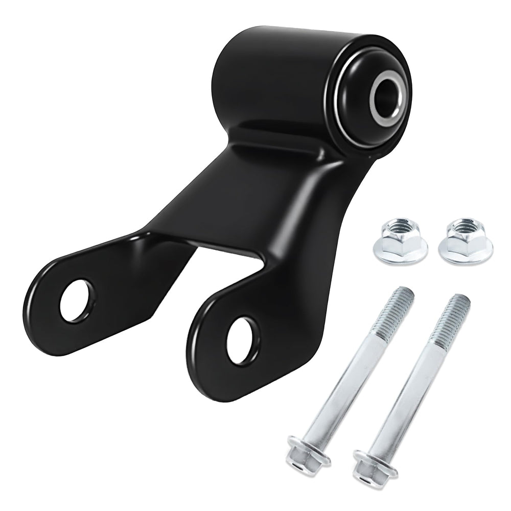 Gdydi rear leaf spring shackle kit under-vehicle view indicates fit for heavy-duty suspension.