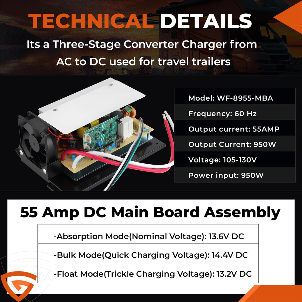 GEARCESS WF-8955-AD-MBA auto-detect diagram explains adaptive charging for battery types