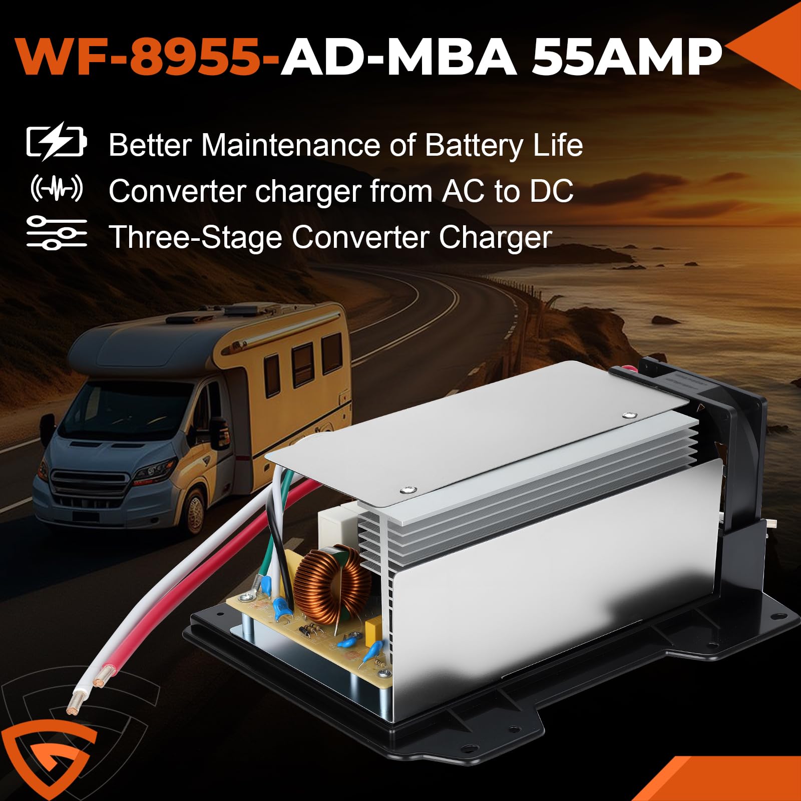 GEARCESS WF-8955-AD-MBA cooling fan close-up indicates quiet operation for comfortable trips