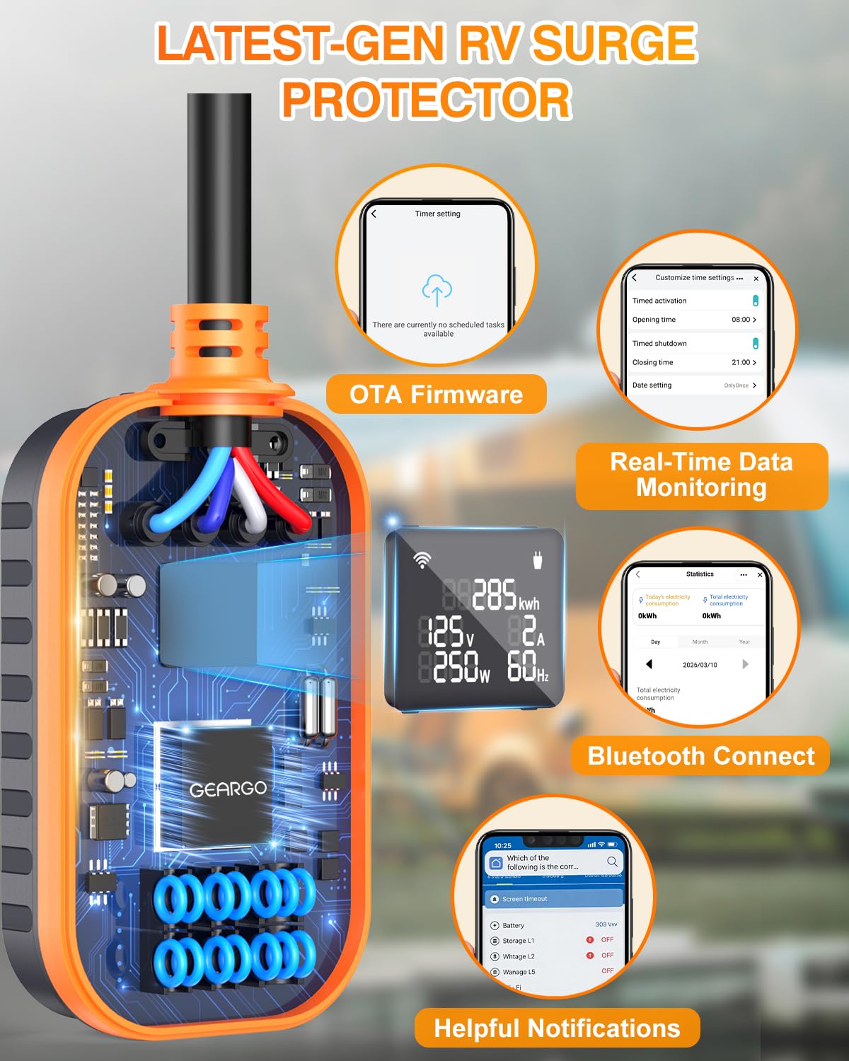 GEARGO surge protector large circuit display reveals wiring status at a glance