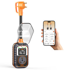 GEARGO New-Gen RV surge protector LED display shows real-time voltage and current for quick checks