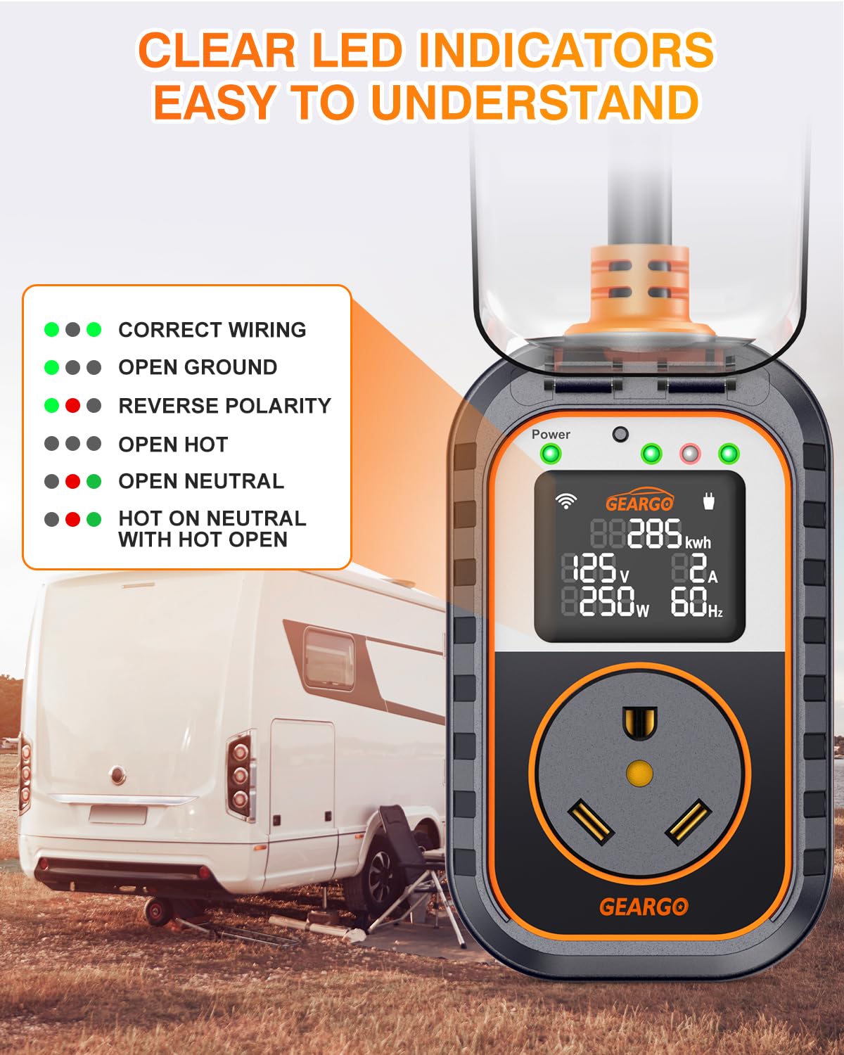 GEARGO protective cover with IP68 rating shields the power inlet from rain