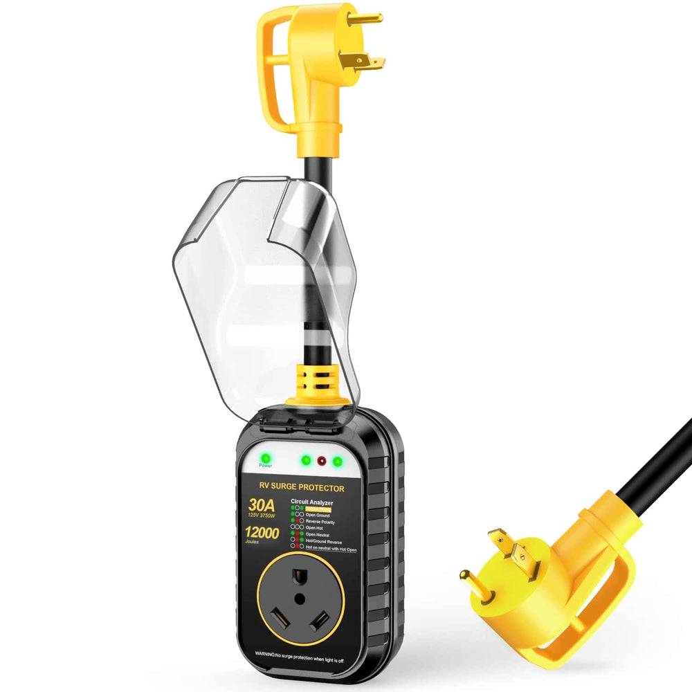 GEARGO RV surge protector 30A front view with robust power protection.