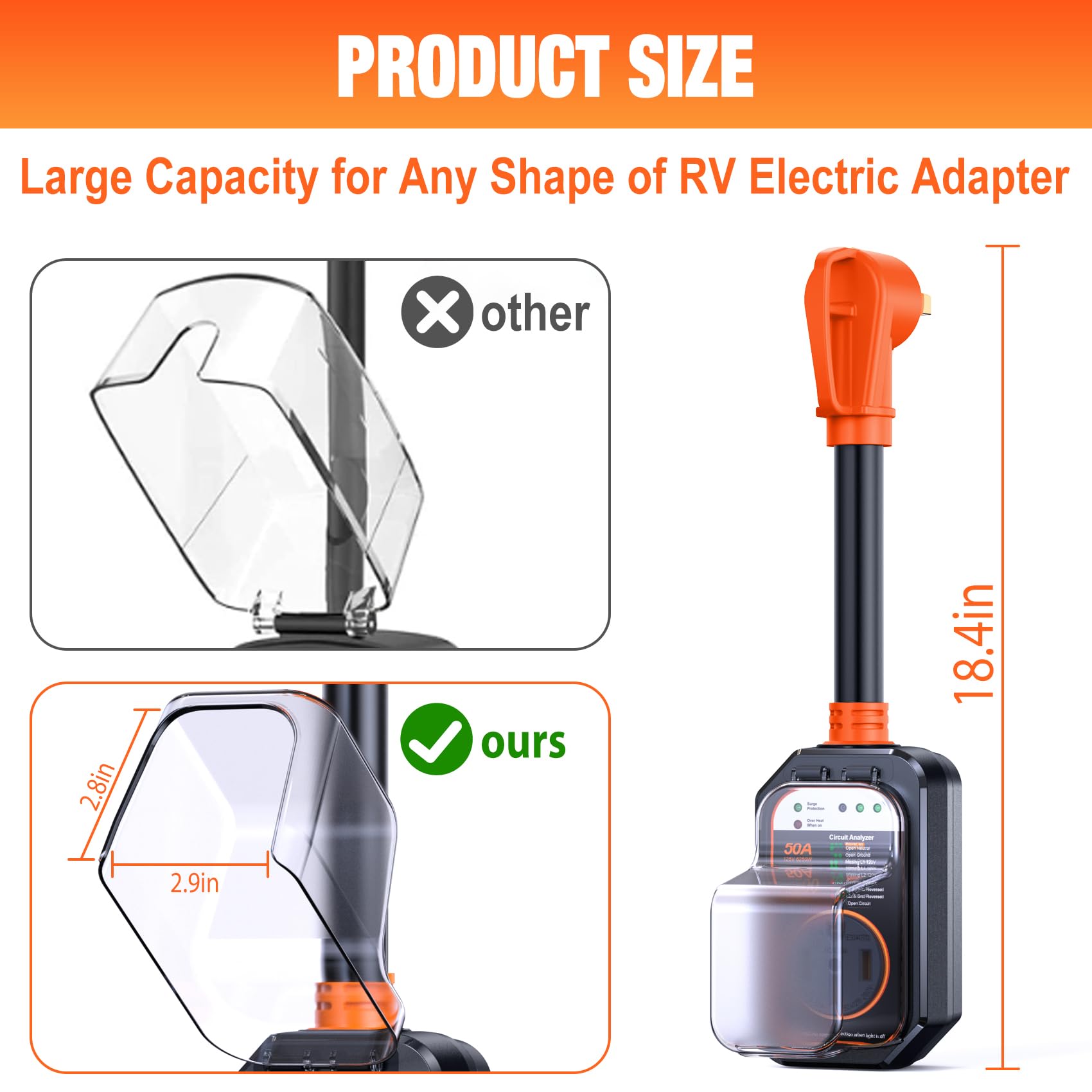 GEARGO waterproof IP68 RV protector with rugged cover guards against rain and dust.