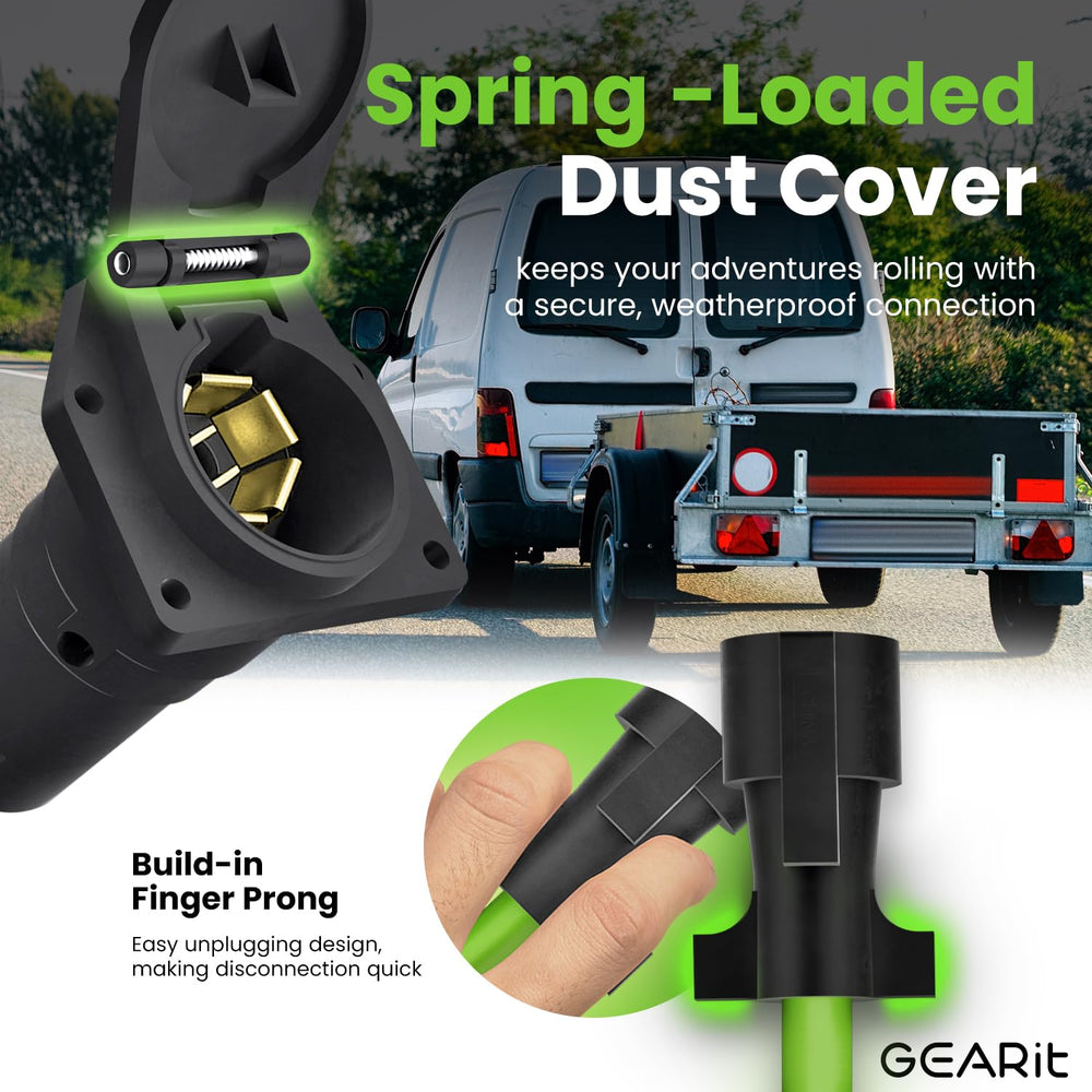 Spring-loaded cap grips the trailer plug for secure connection