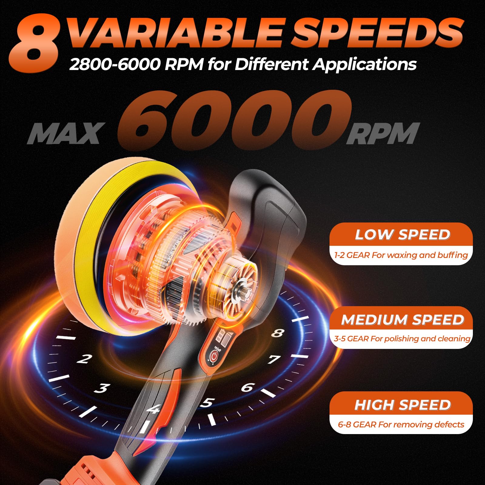 GEARLASSO 8-speed control enables precise adjustments across finishes.