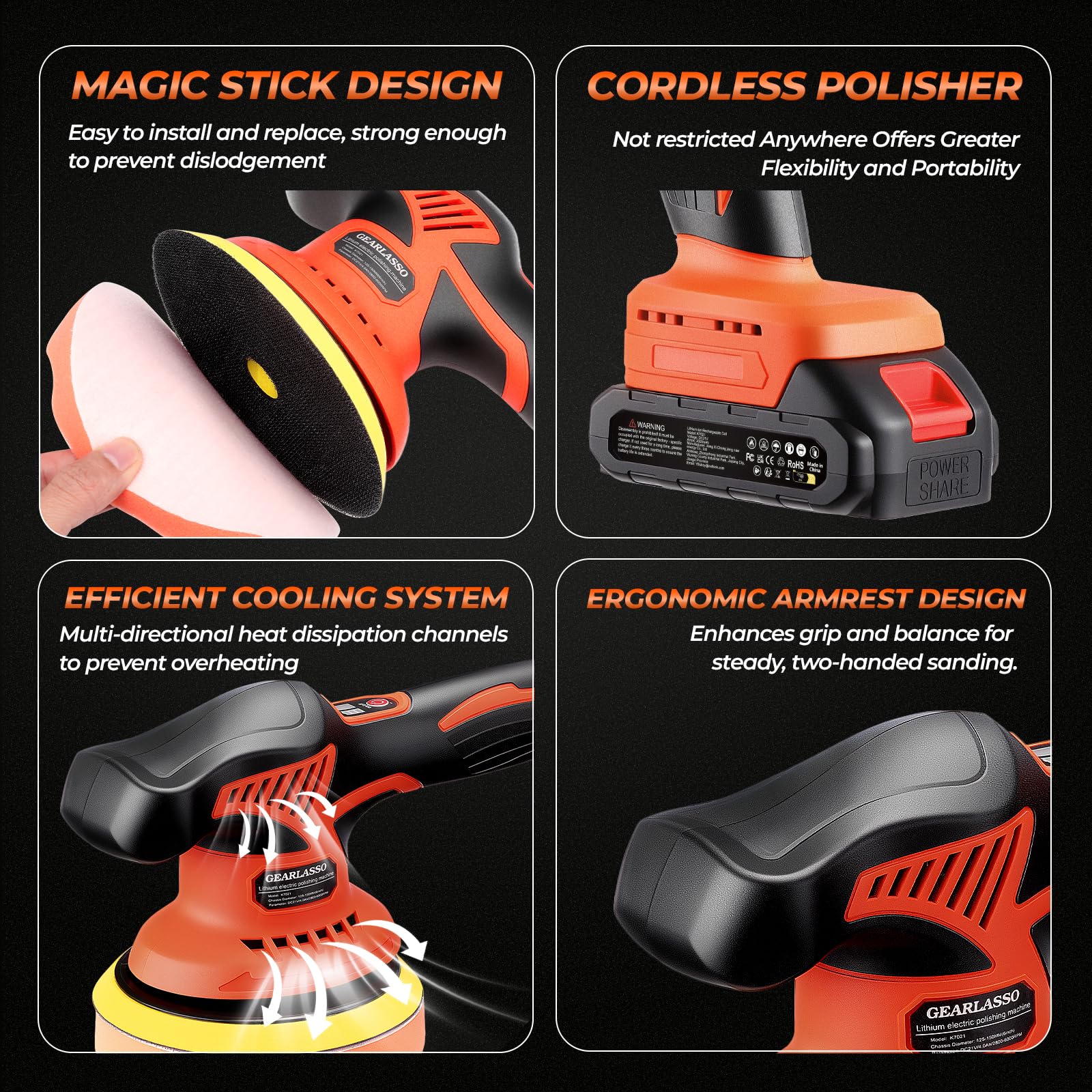 GEARLASSO includes foam pads, bonnets, and microfiber cloths for detailing.
