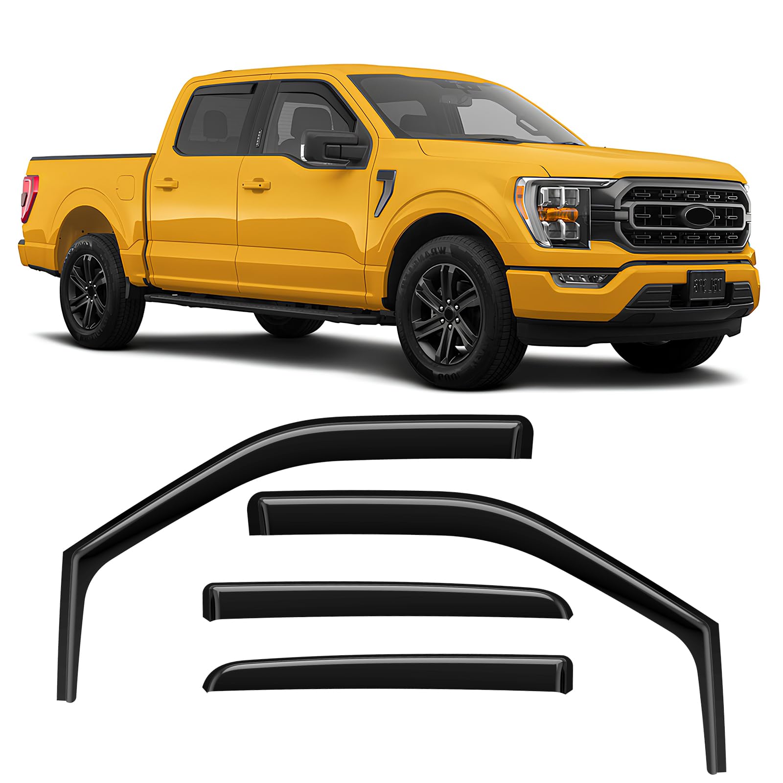 GEARMEISTER in-channel rain guards on Ford F-150 Crew Cab, side view, improving airflow and rain deflection.