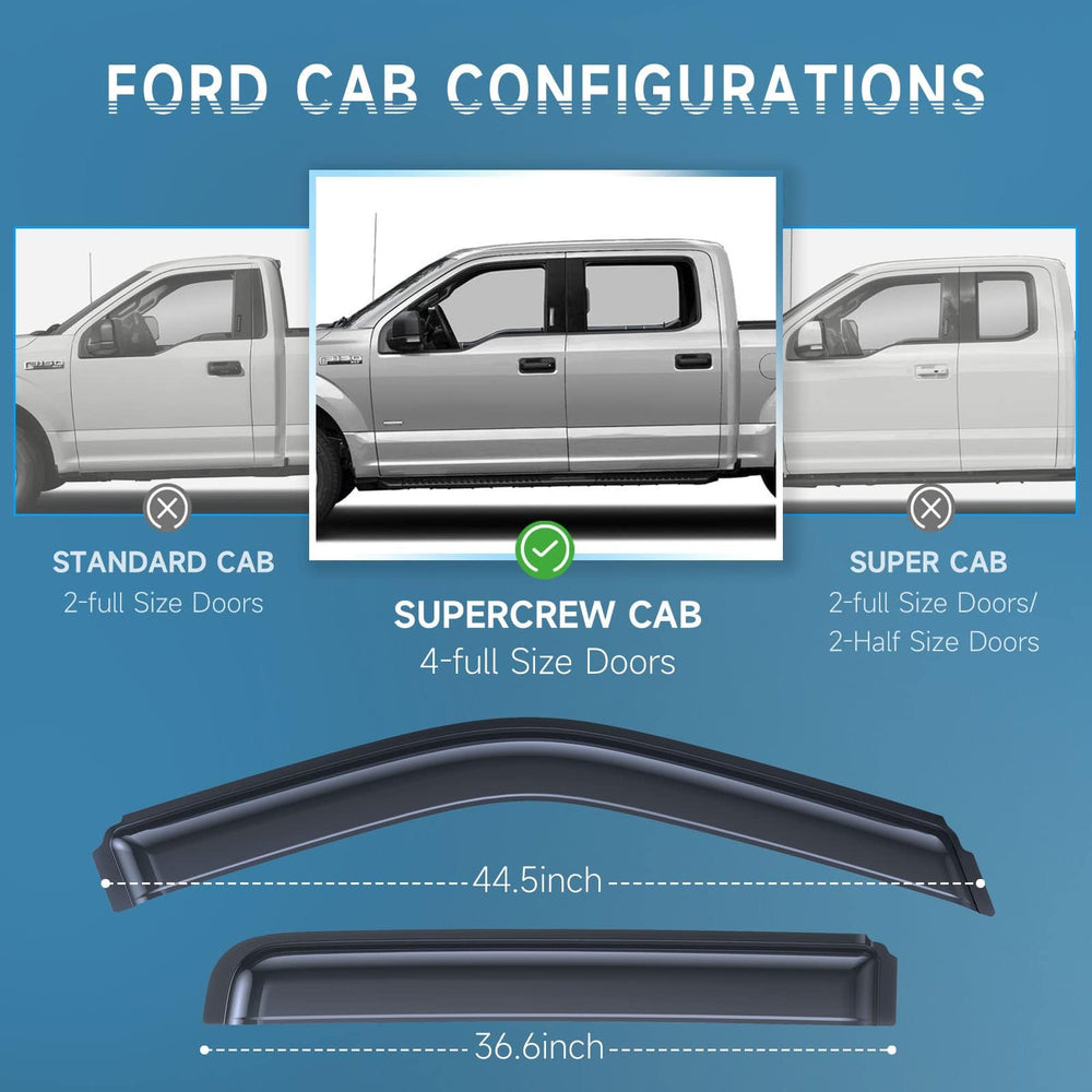 GEARMEISTER side window deflectors for F550 SuperCrew enhance airflow on long trips