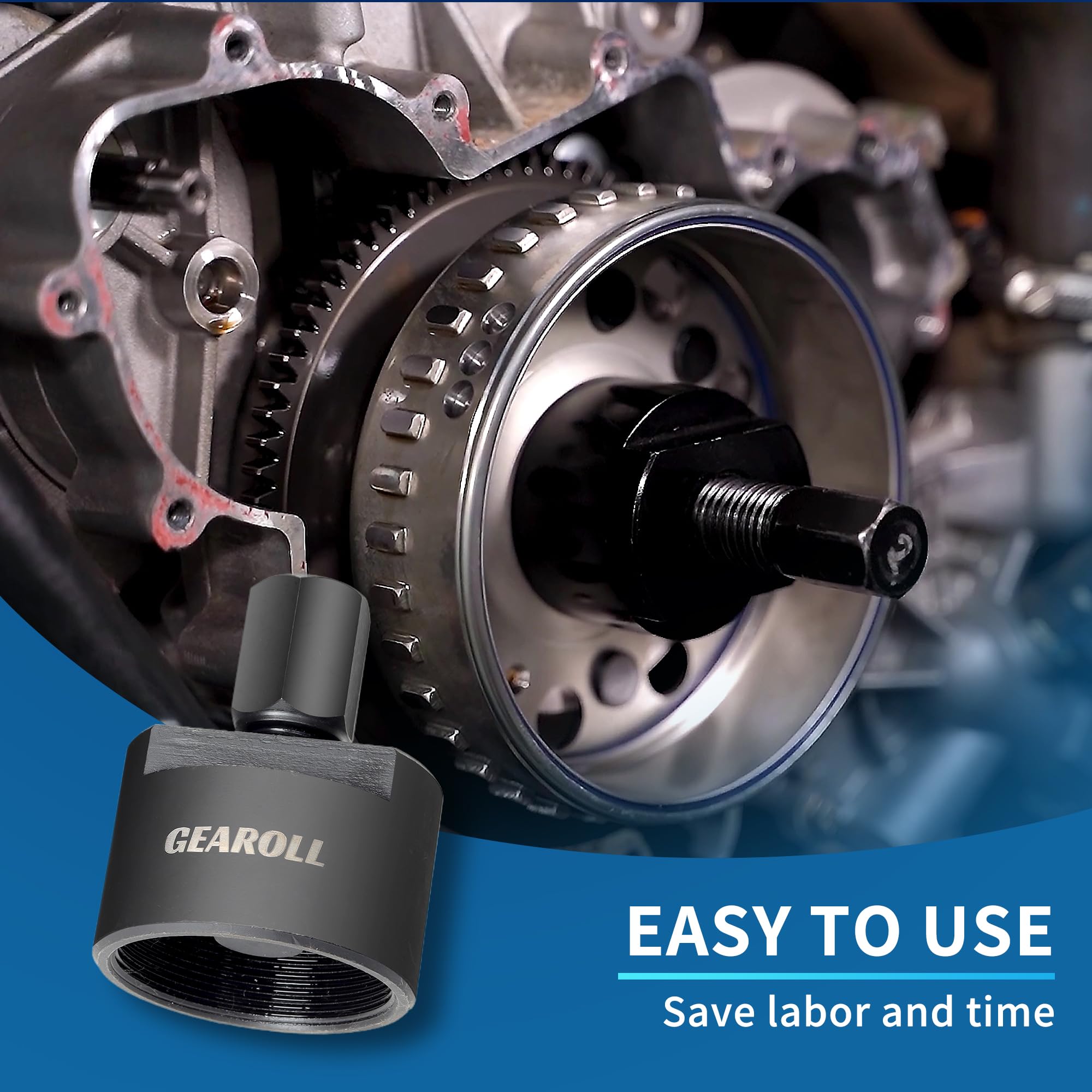 GEAROLL flywheel puller tool showing 50mm diameter for precise attachment.