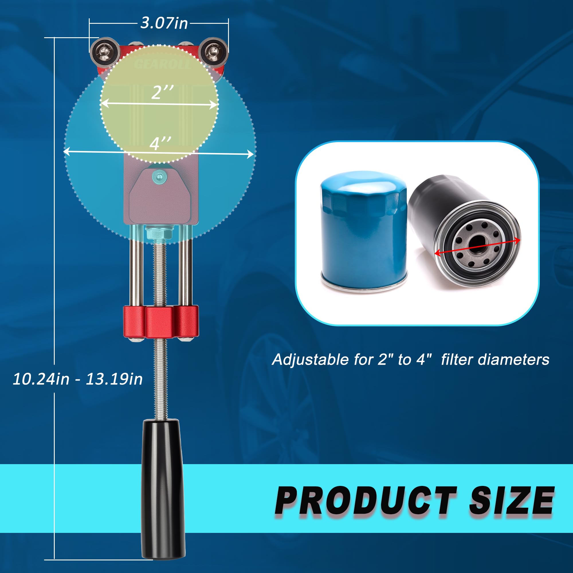 GEAROLL Oil Filter Cutter red exterior highlights durable anodized aluminum construction