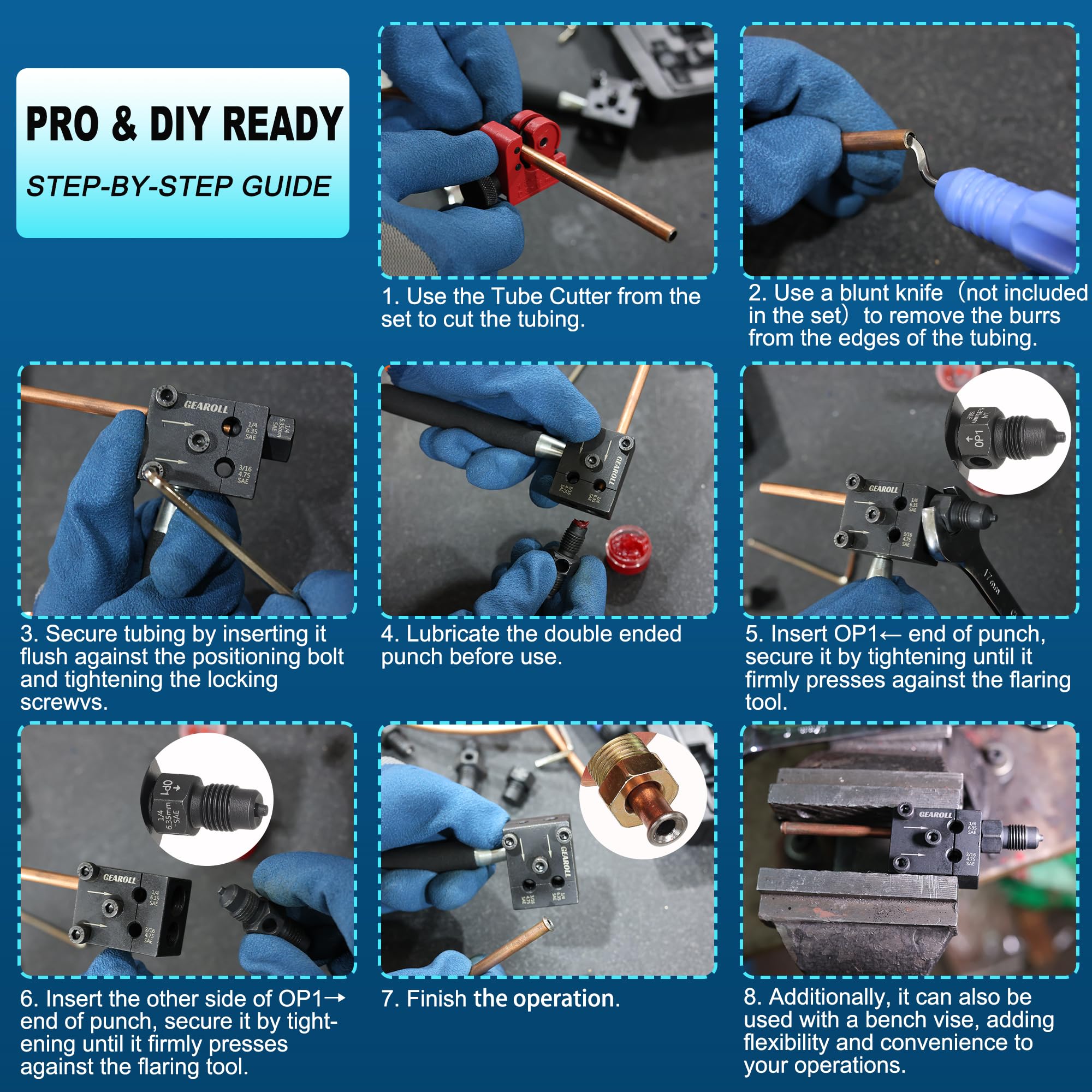 GEAROLL punches and bolts close-up for secure flare alignment