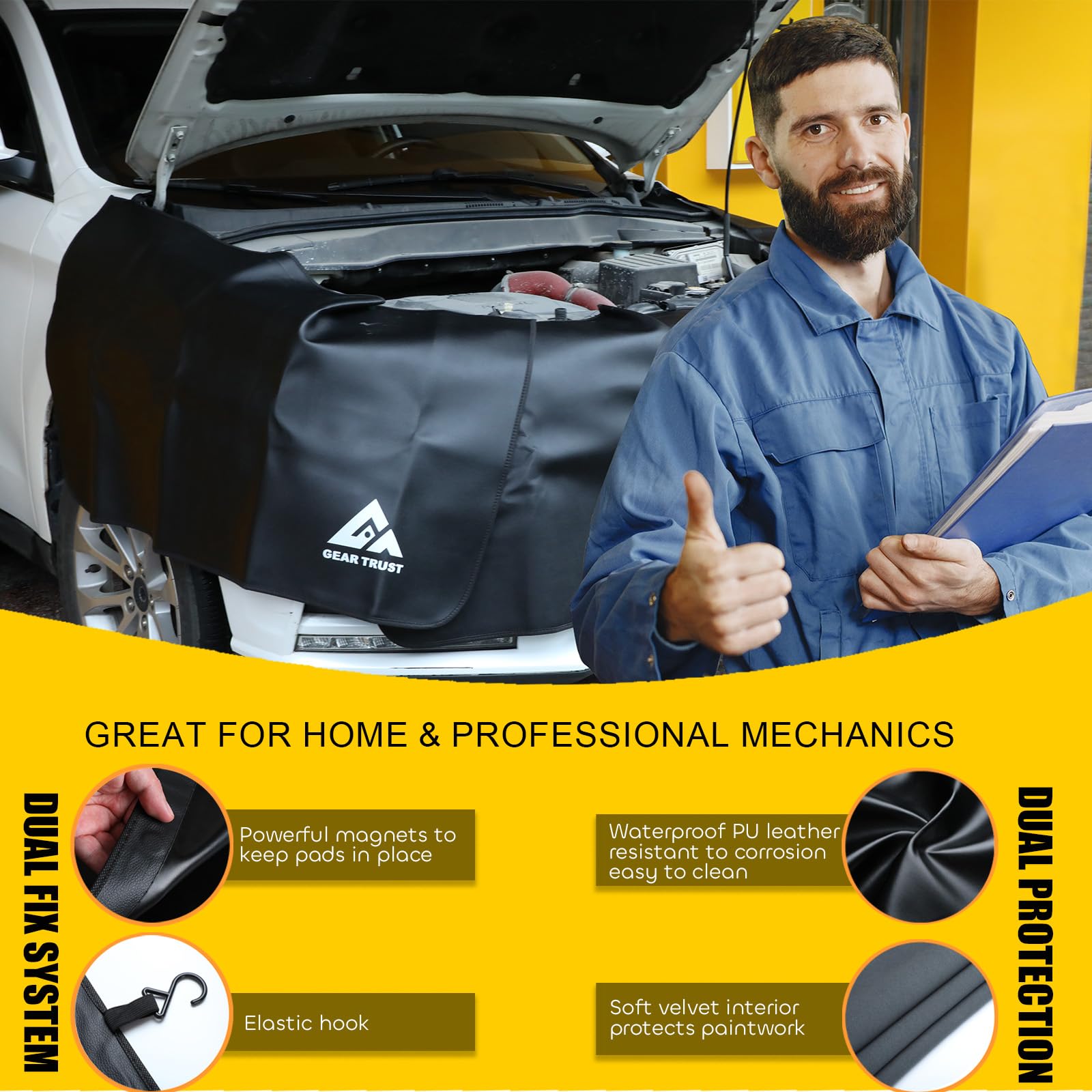 GearTrust double-layer fender pad offers durable protection against grease and abrasions.