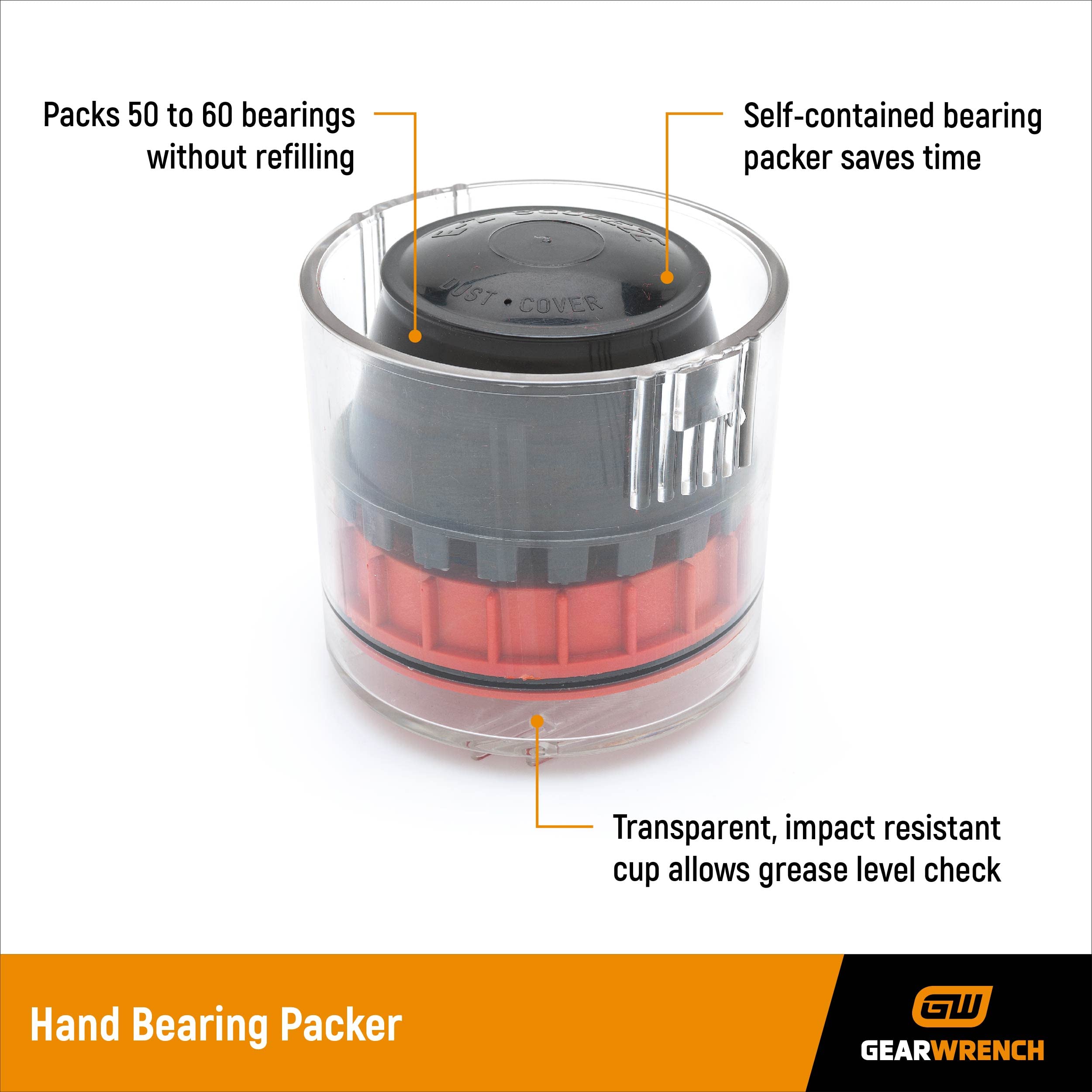 GEARWRENCH Hand Bearing Packer handles bearings up to 2 inch bore.