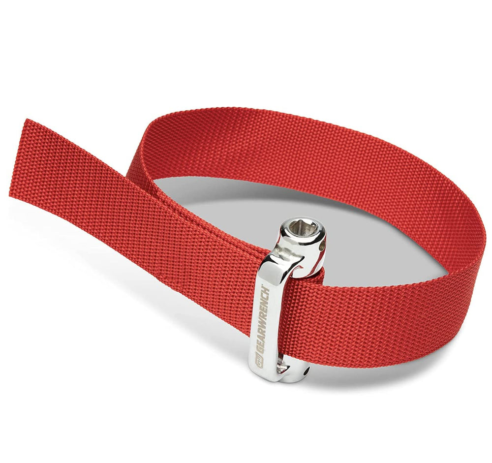 GEARWRENCH heavy-duty oil filter strap wrench with 1/2 inch drive for larger filters.