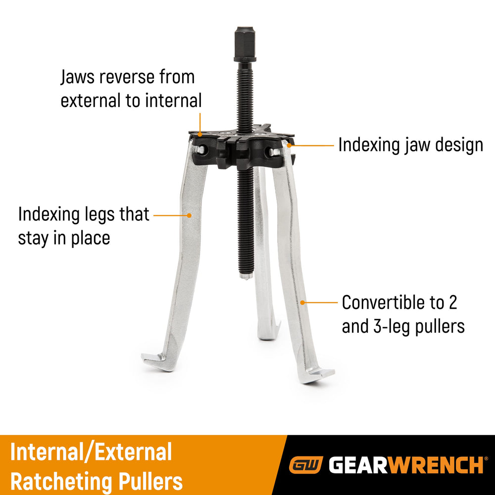 GearWrench puller legs indexed into place for stable setup.