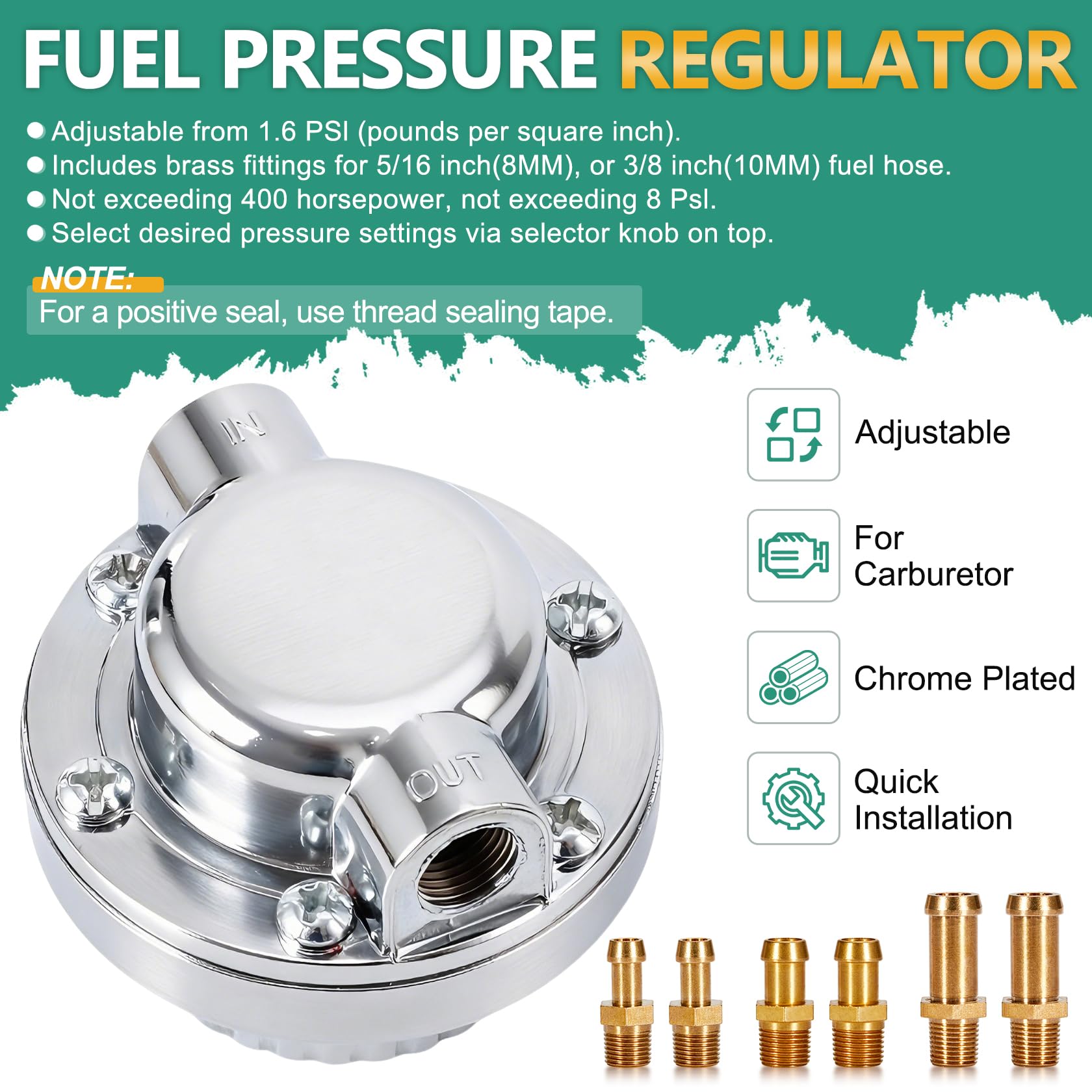 Gedlex regulator top knob adjustment enables precise 1-5 psi control.