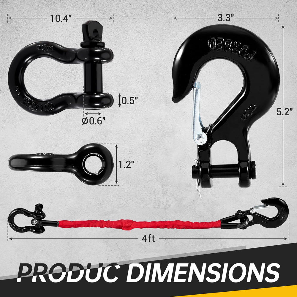 Gedlex recovery strap with 5/8-inch D-ring shackle for secure hitch attachment.