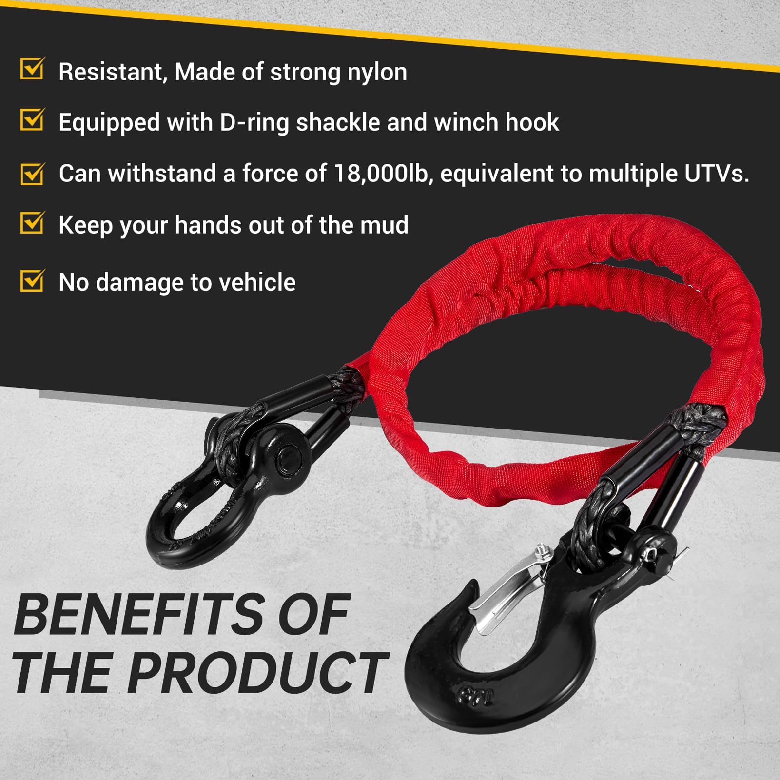 Gedlex lightweight 4ft nylon recovery strap, portable for trail use.